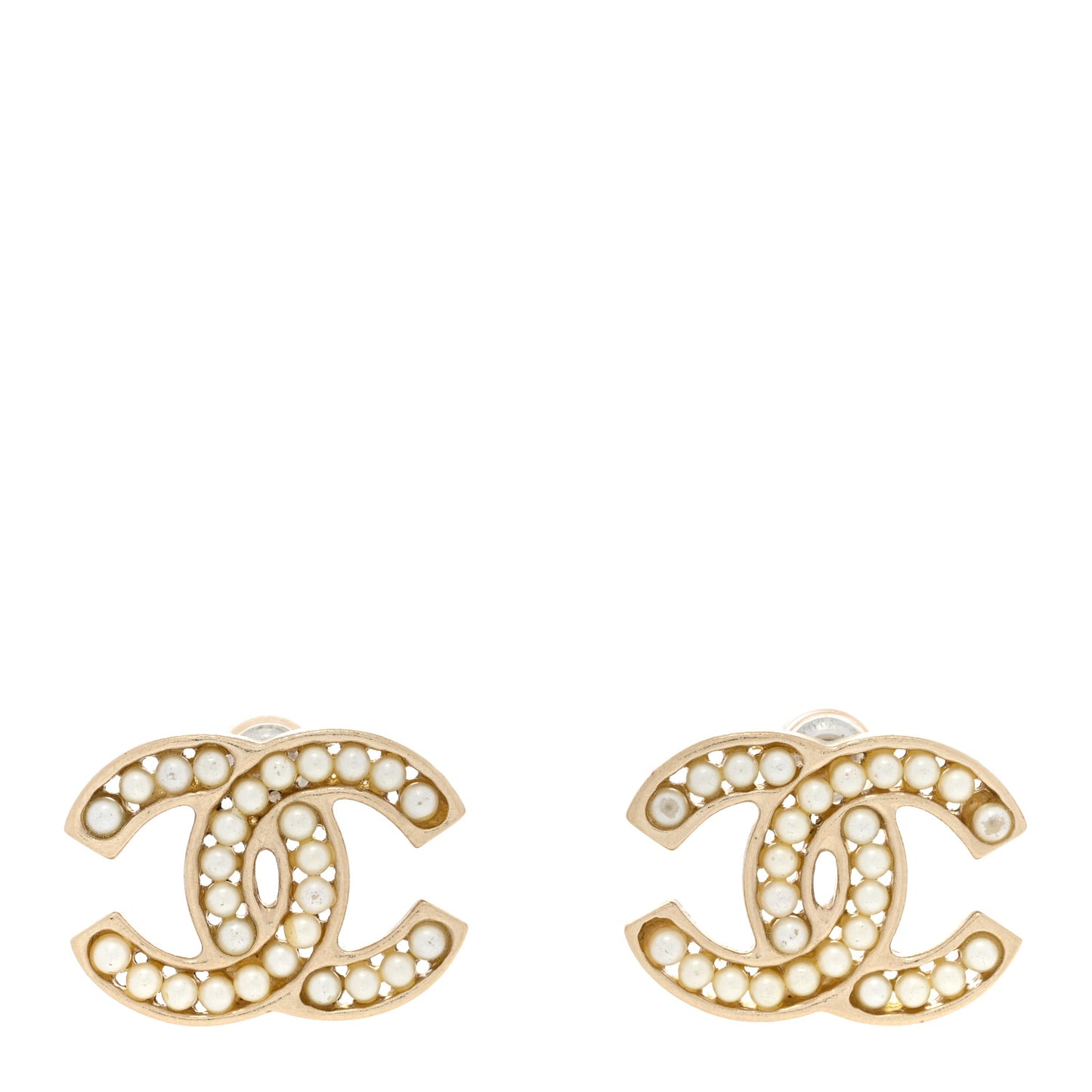 Pearl CC Stud Earrings Gold