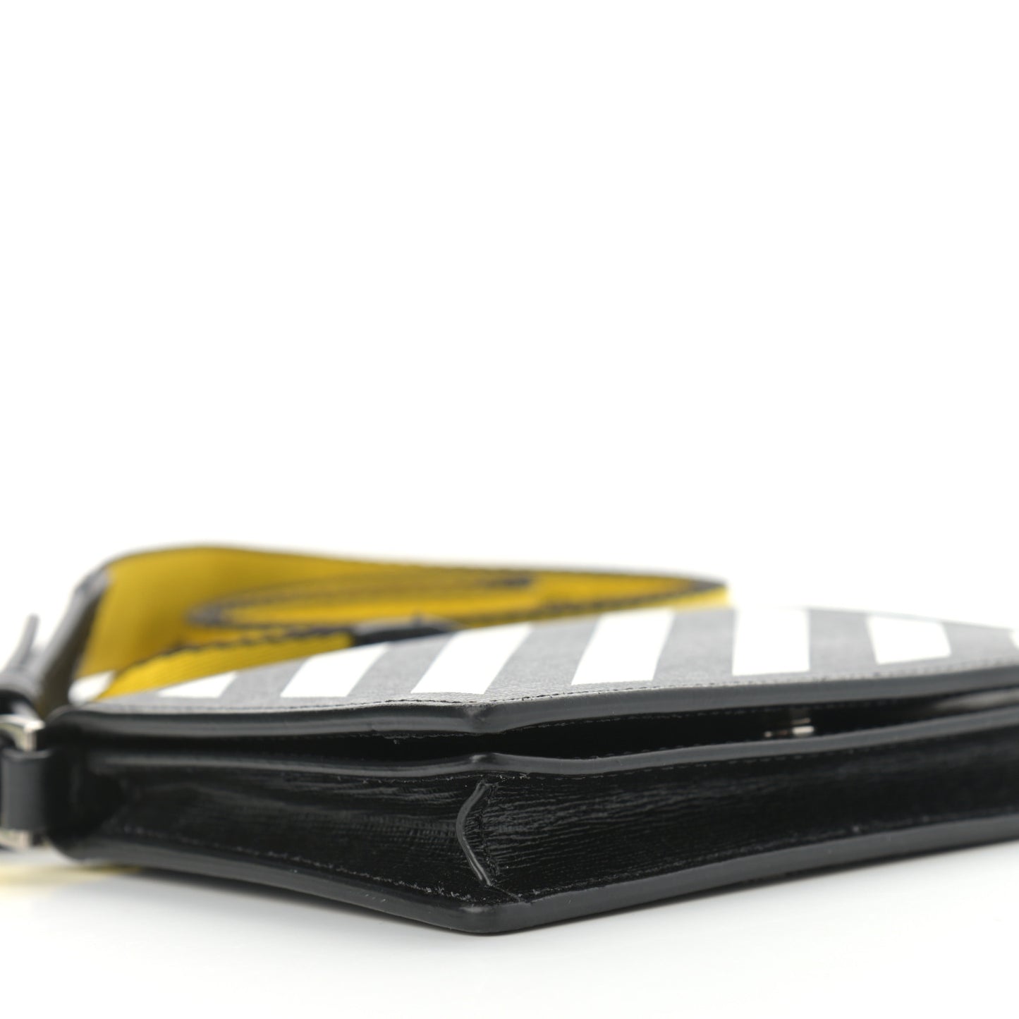 Saffiano Striped Diag Flap Wallet With Strap Black White
