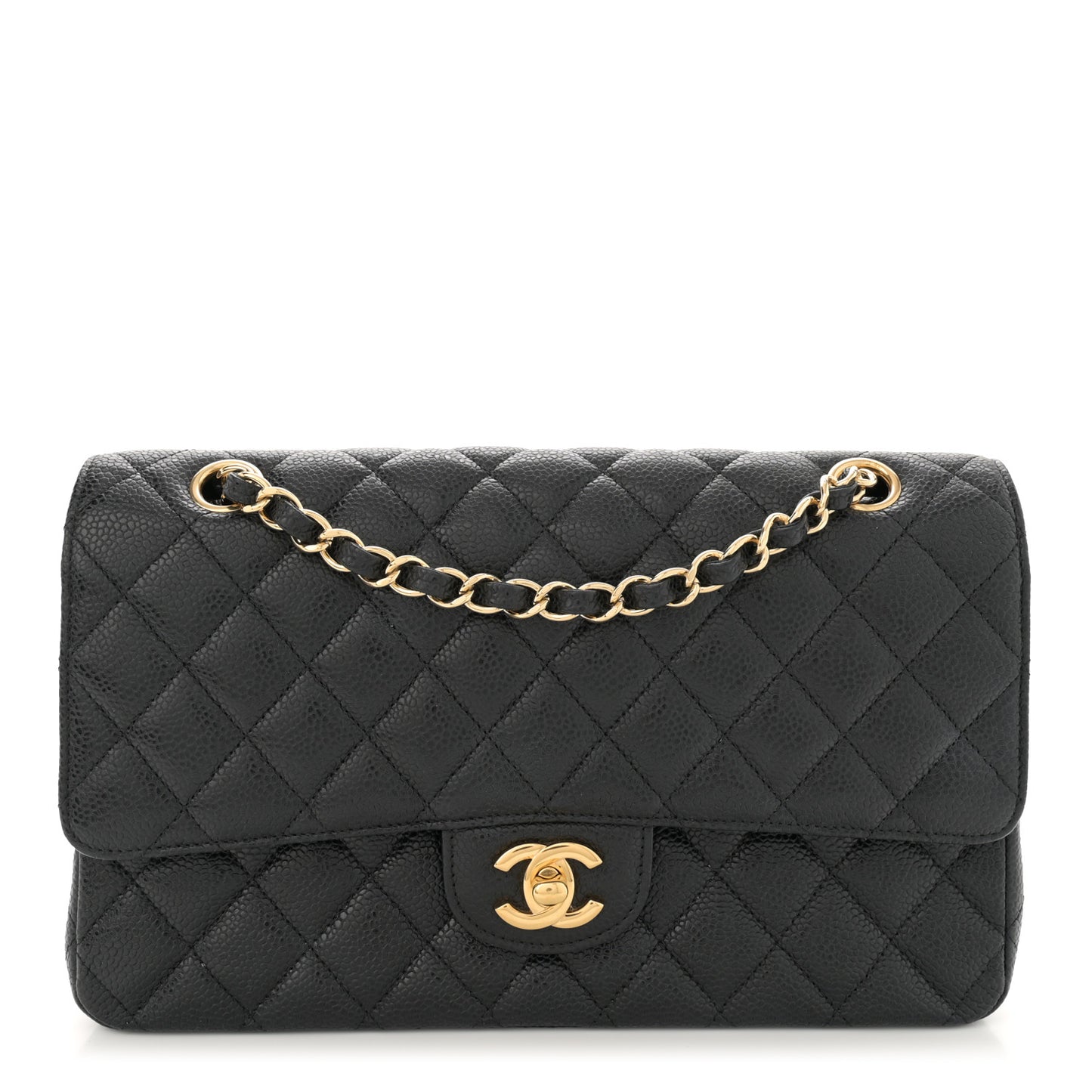 Caviar Quilted Medium Double Flap Black