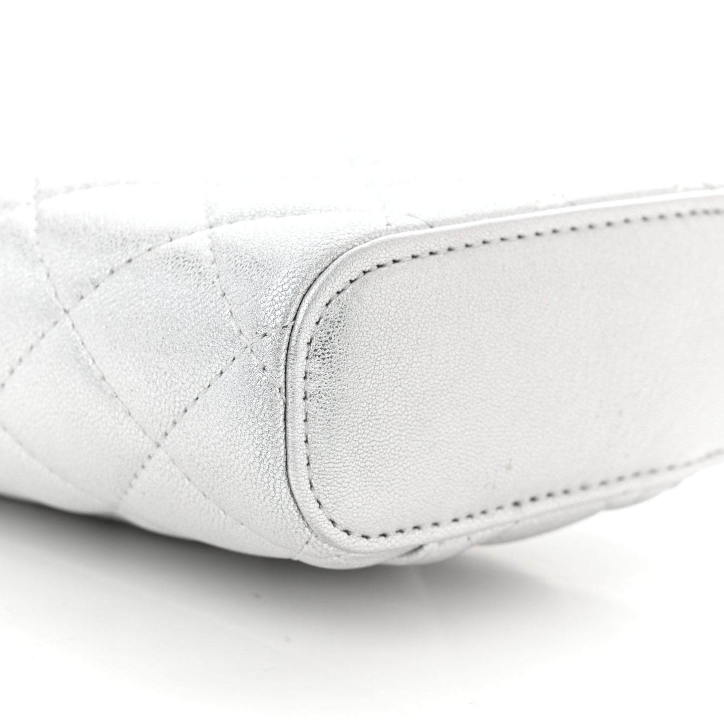 Metallic Lambskin Quilted Phone Holder With Chain Silver
