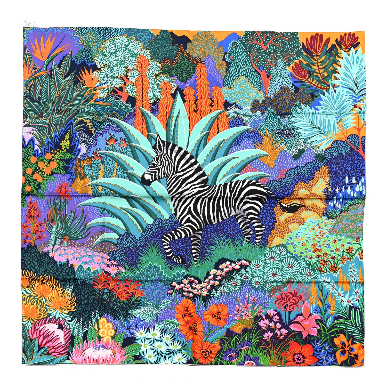 HERMES シルクスカーフ カラフル Hermes Silk Mountain Zebra Scarf 90 Turquoise Orange 1229388
