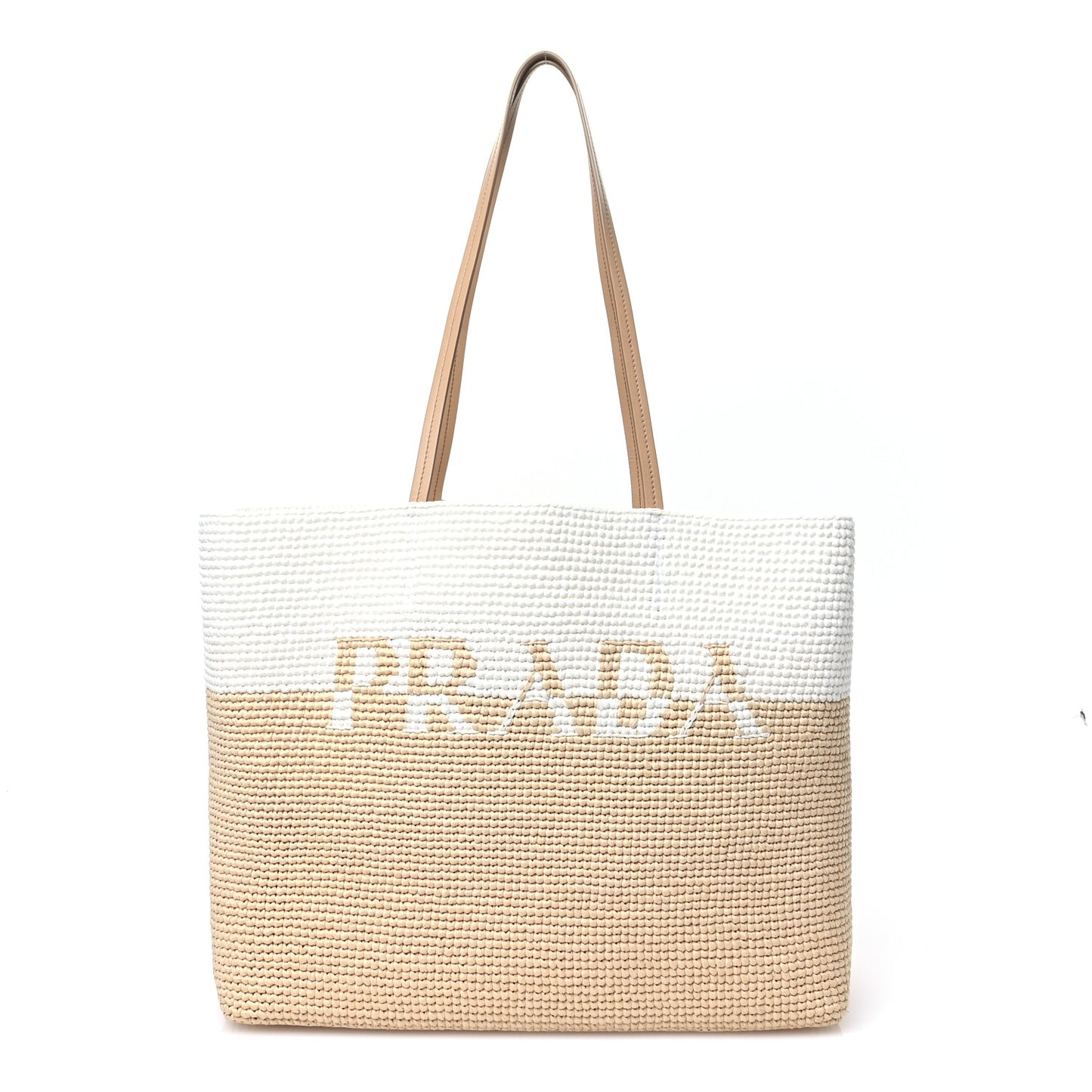 Yarn Raffia Effect Crochet Vitello Logo Shopping Tote Naturale White