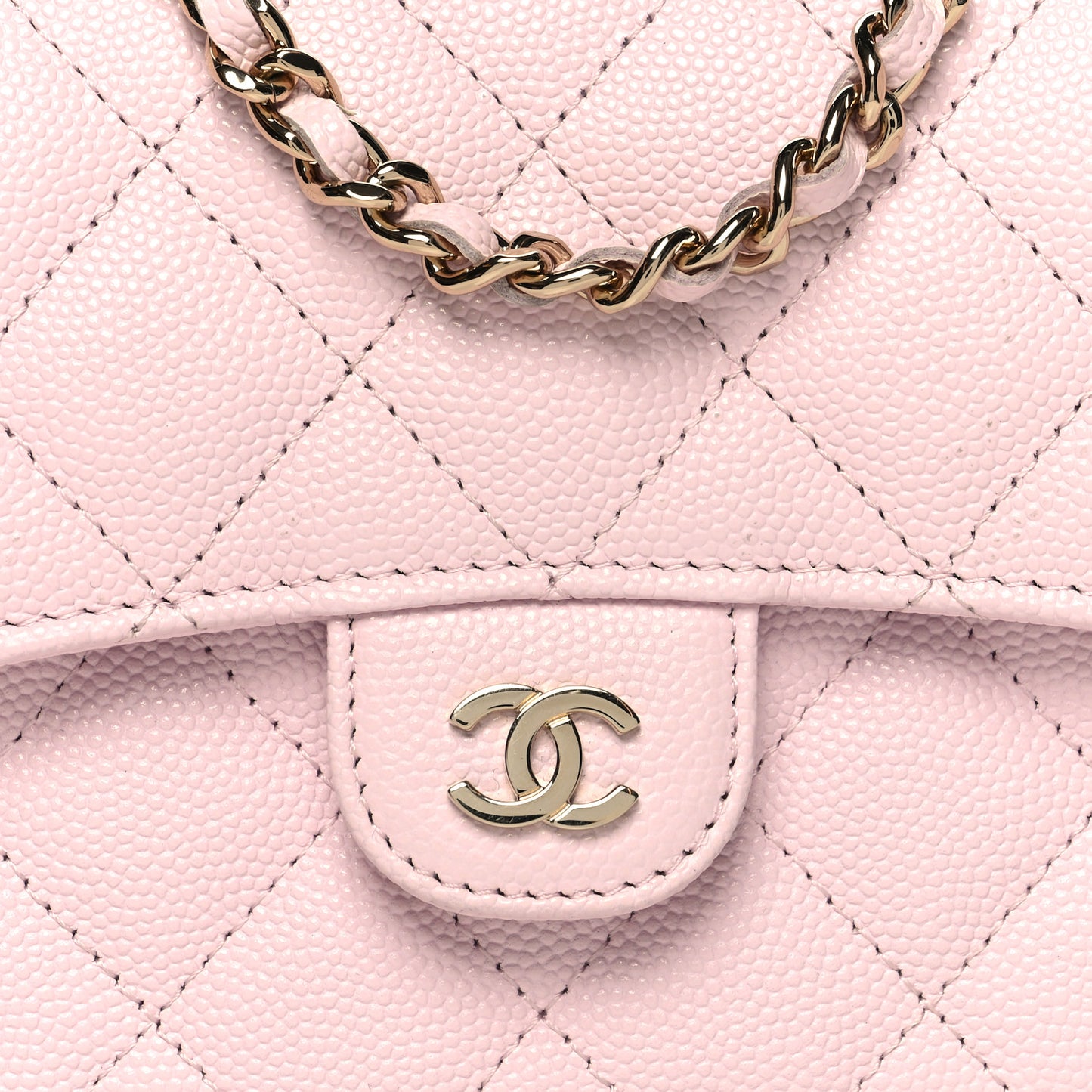 Caviar Quilted Flap Phone Holder With Chain Light Pink