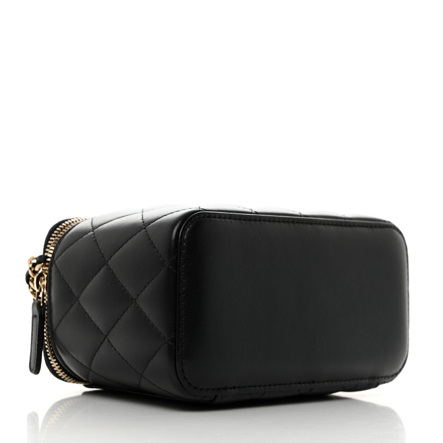 Lambskin Quilted Small Top Handle Vanity Case With Chain Black