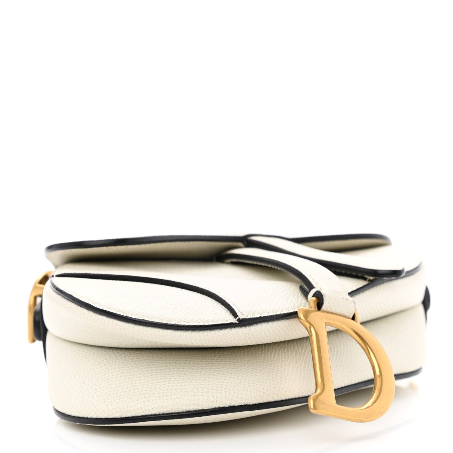 Grained Calfskin Mini Saddle Bag White