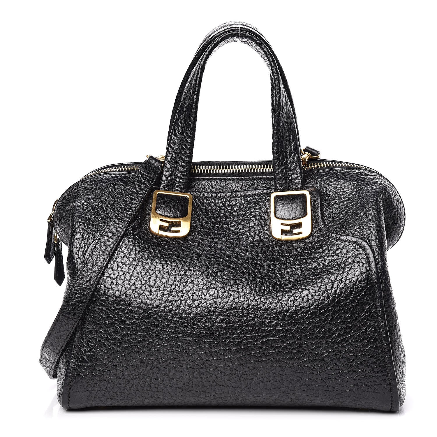 Fendi Pebbled Calfskin Small Chameleon Tote Black 440706
