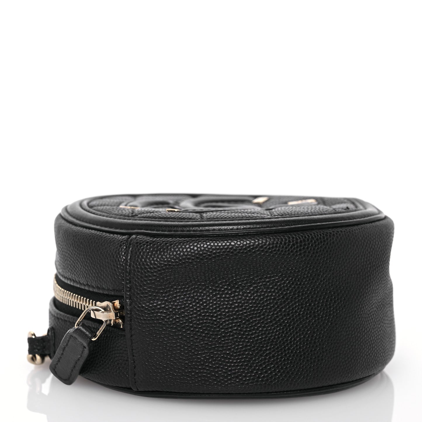 Caviar Quilted Round Filigree Crossbody Black