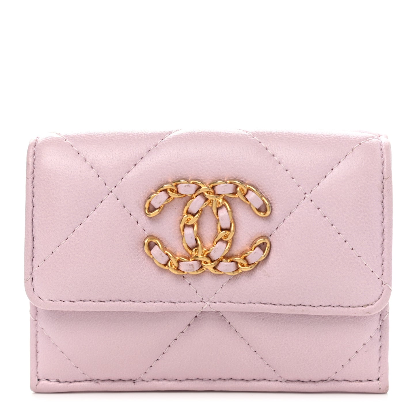 Goatskin Quilted Chanel 19 Small Flap Wallet Pink