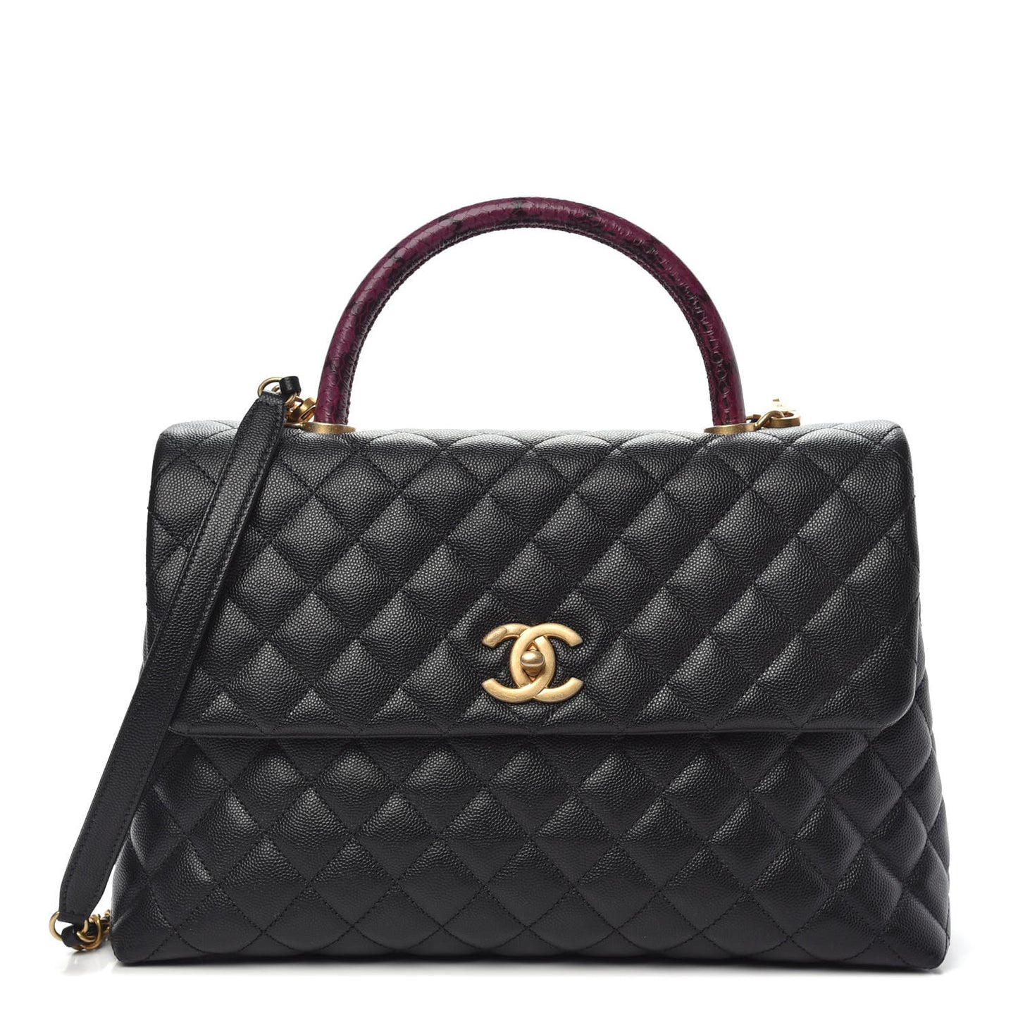 Caviar Elaphe Quilted Medium Coco Handle Flap Black Burgundy