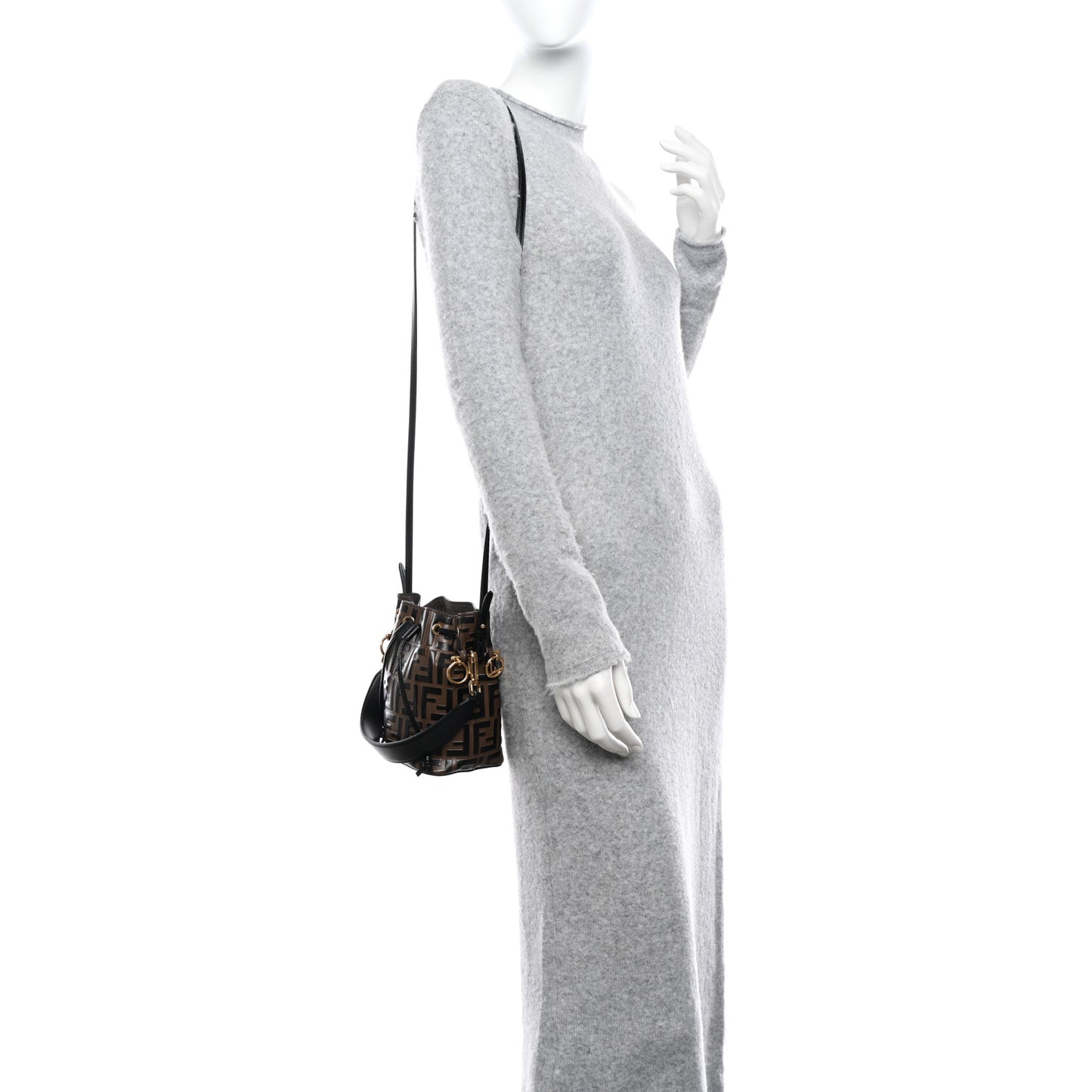 Vitello Liberty F is Fendi Bi-Color FF 1974 Embossed Mini Mon Tresor Bucket Bag Maya Black