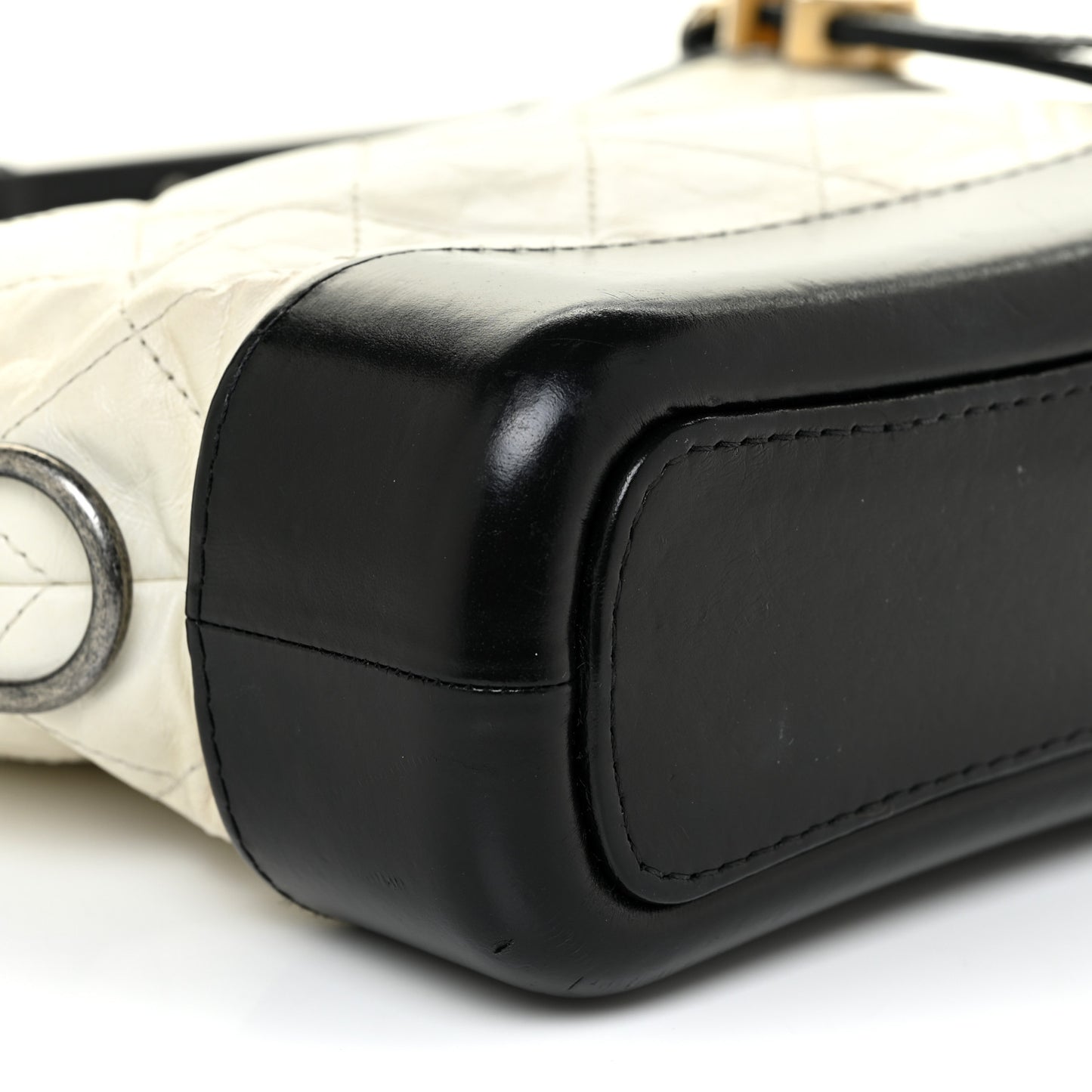 Aged Calfskin Quilted Small Gabrielle Hobo Black White