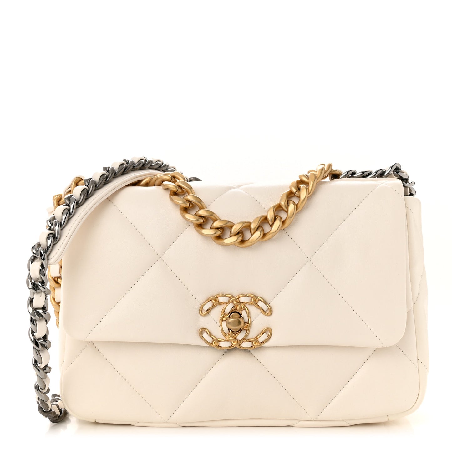 Goatskin Quilted Medium Chanel 19 Flap White