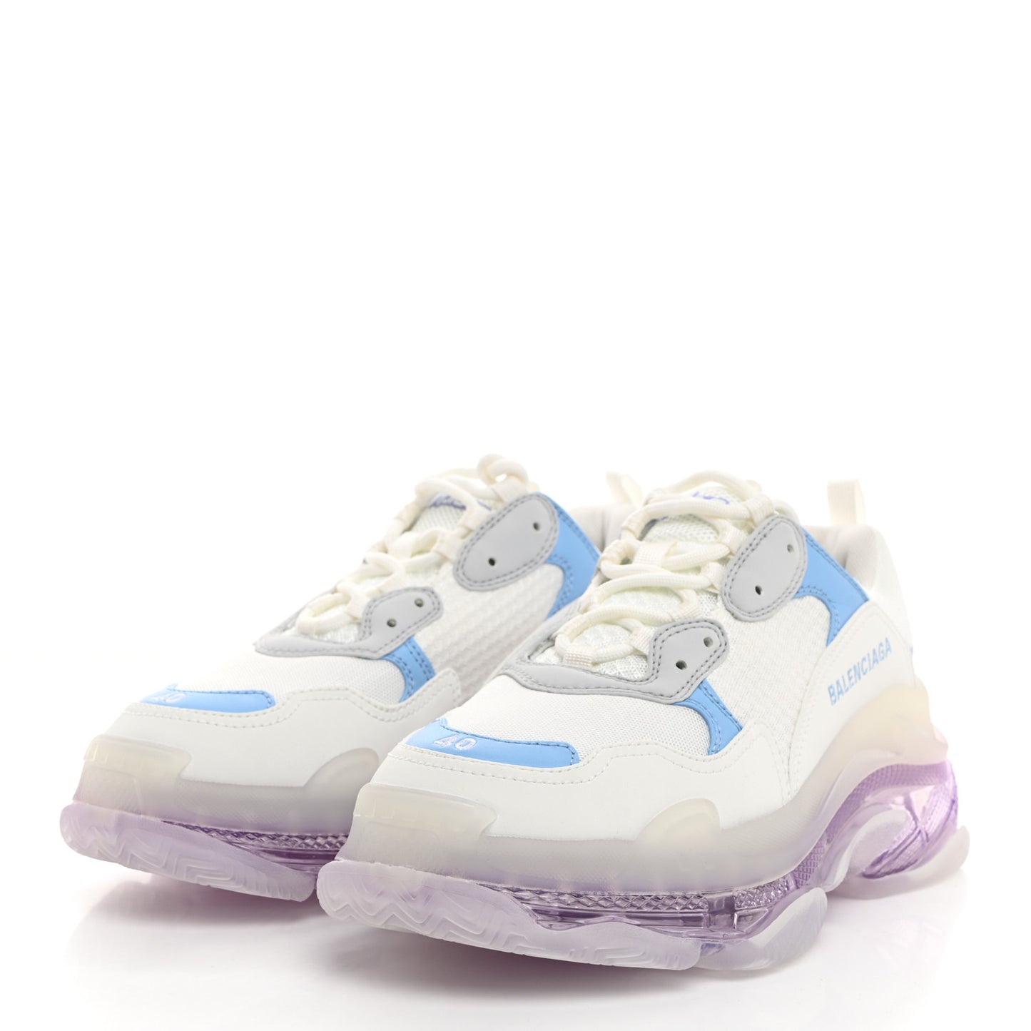 Fabric Mesh Clear Sole Womens Triple S Sneakers 40 Light Blue Grey Lilac White