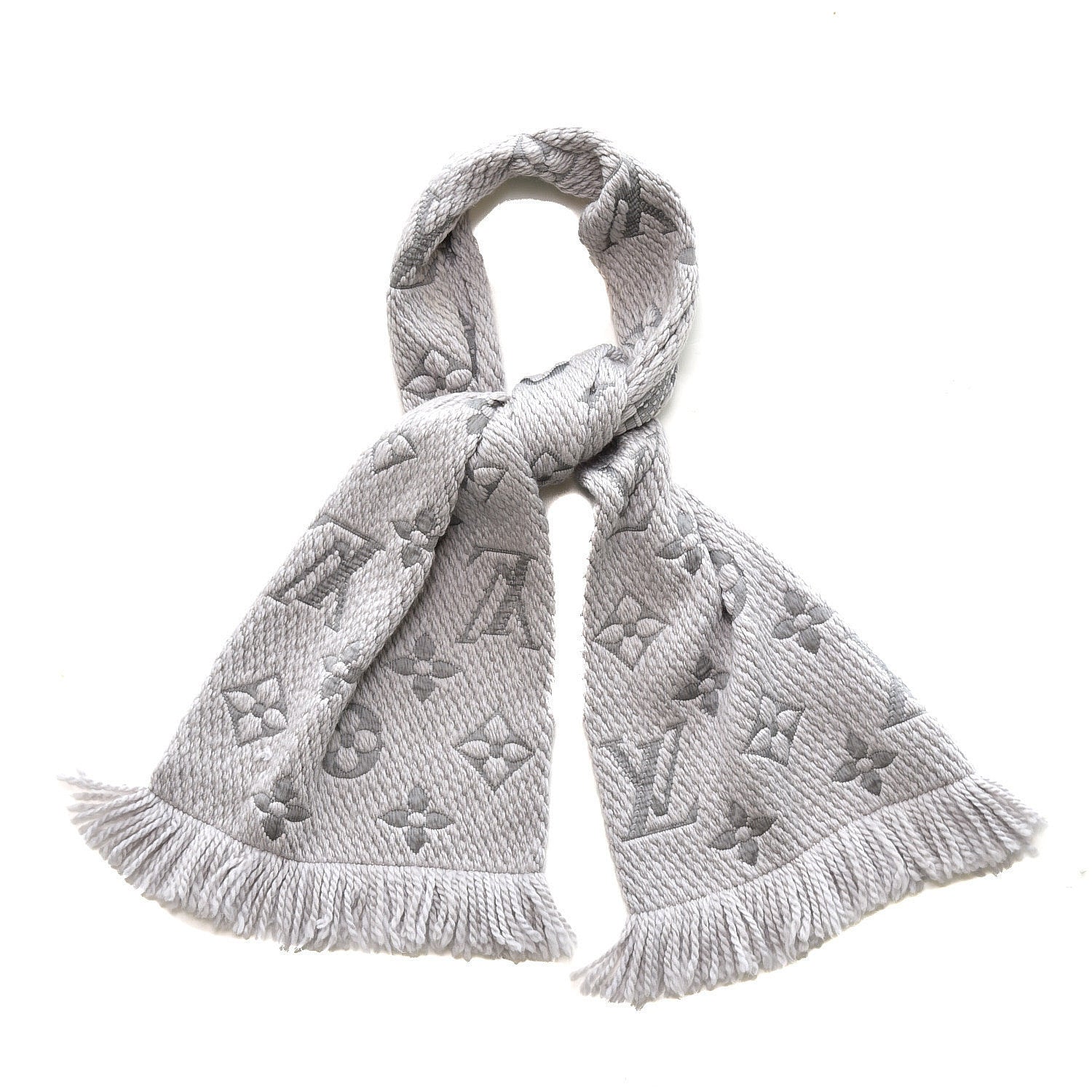Louis Vuitton Wool Silk Logomania Scarf Pearl Grey 493104