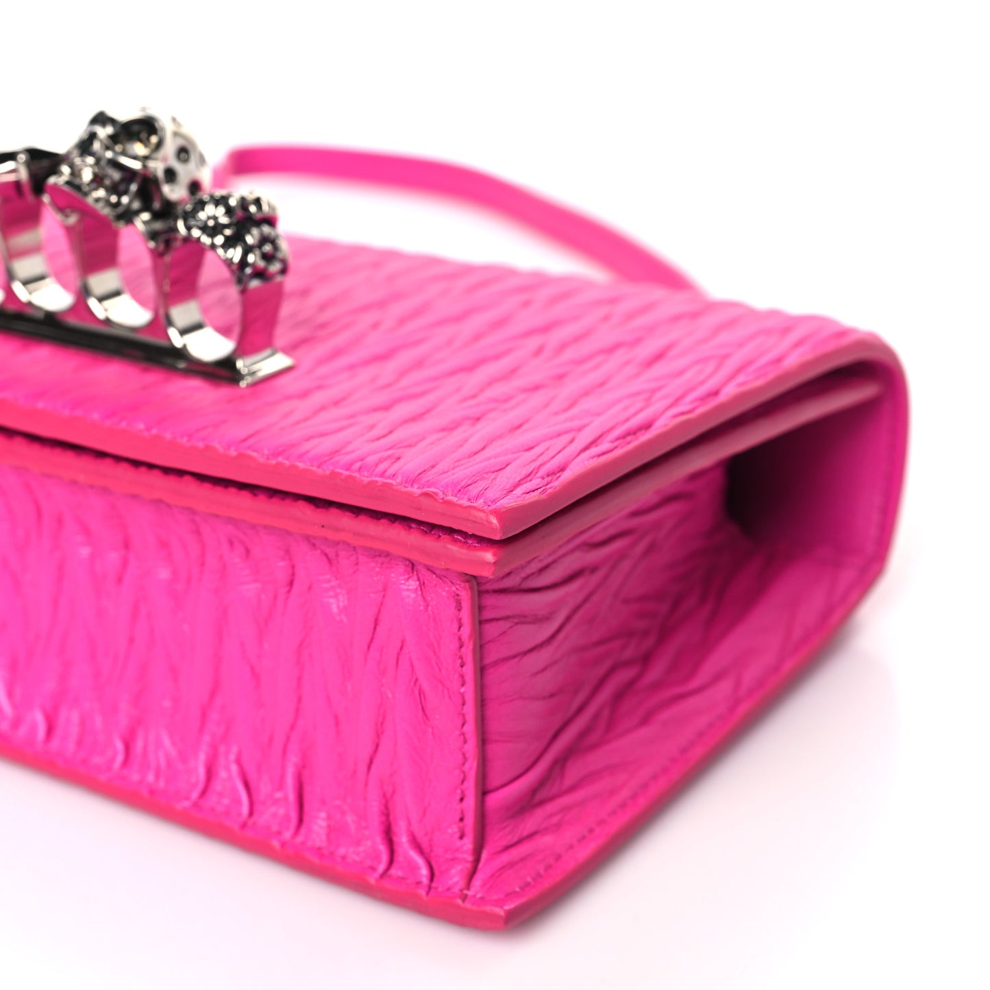 Lambskin Pleated Knuckle Shoulder Bag Fuchsia