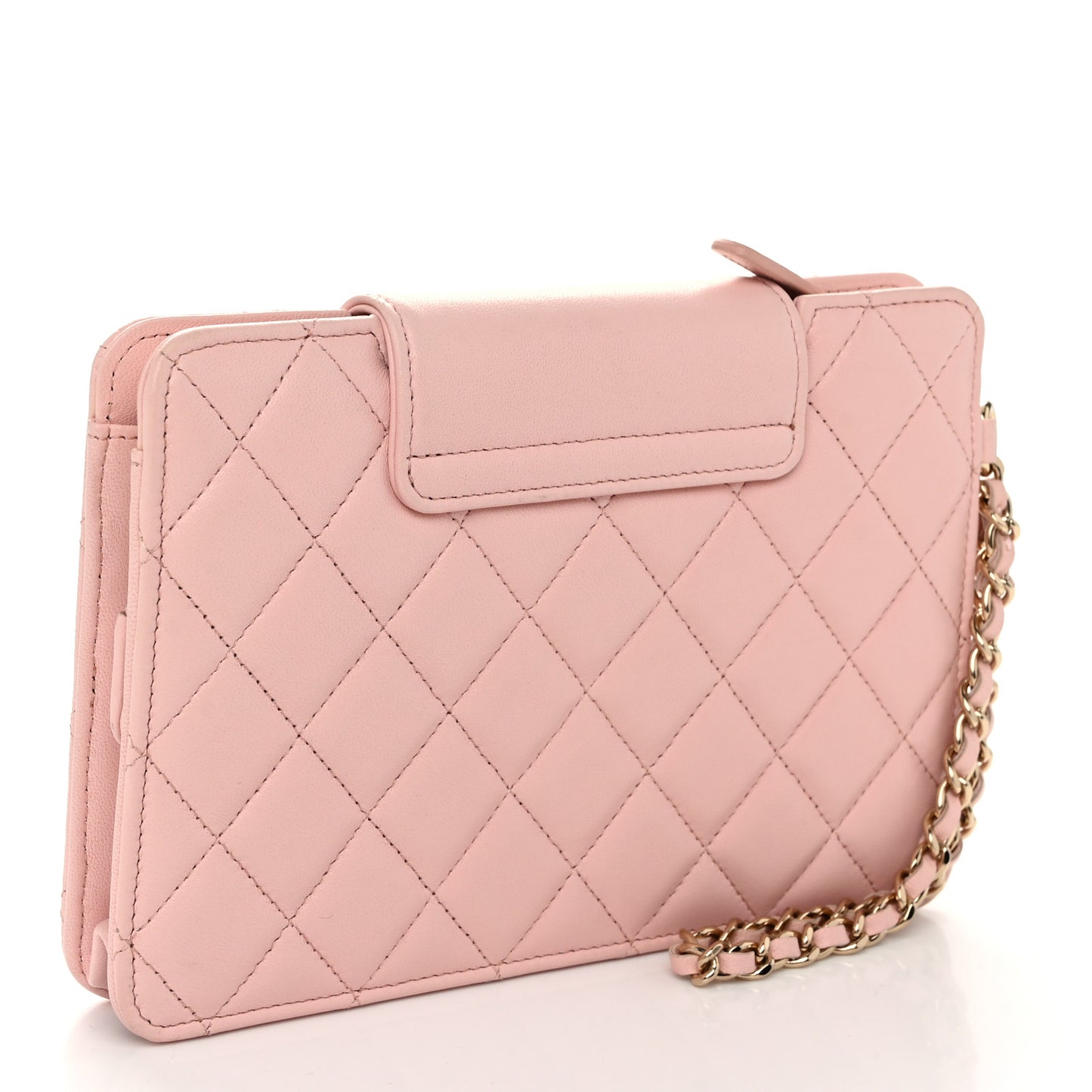 Lambskin Quilted CC Pouch Wristlet Pink