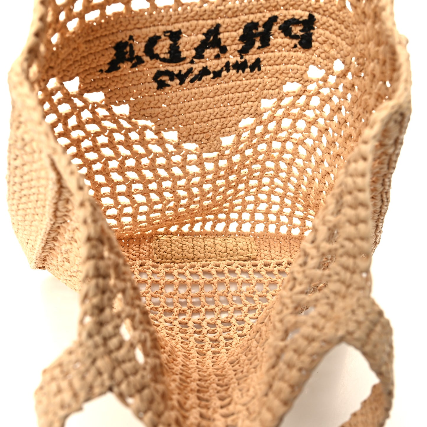 Yarn Raffia Effect Crochet Logo Embroidered Tote Bag Naturale