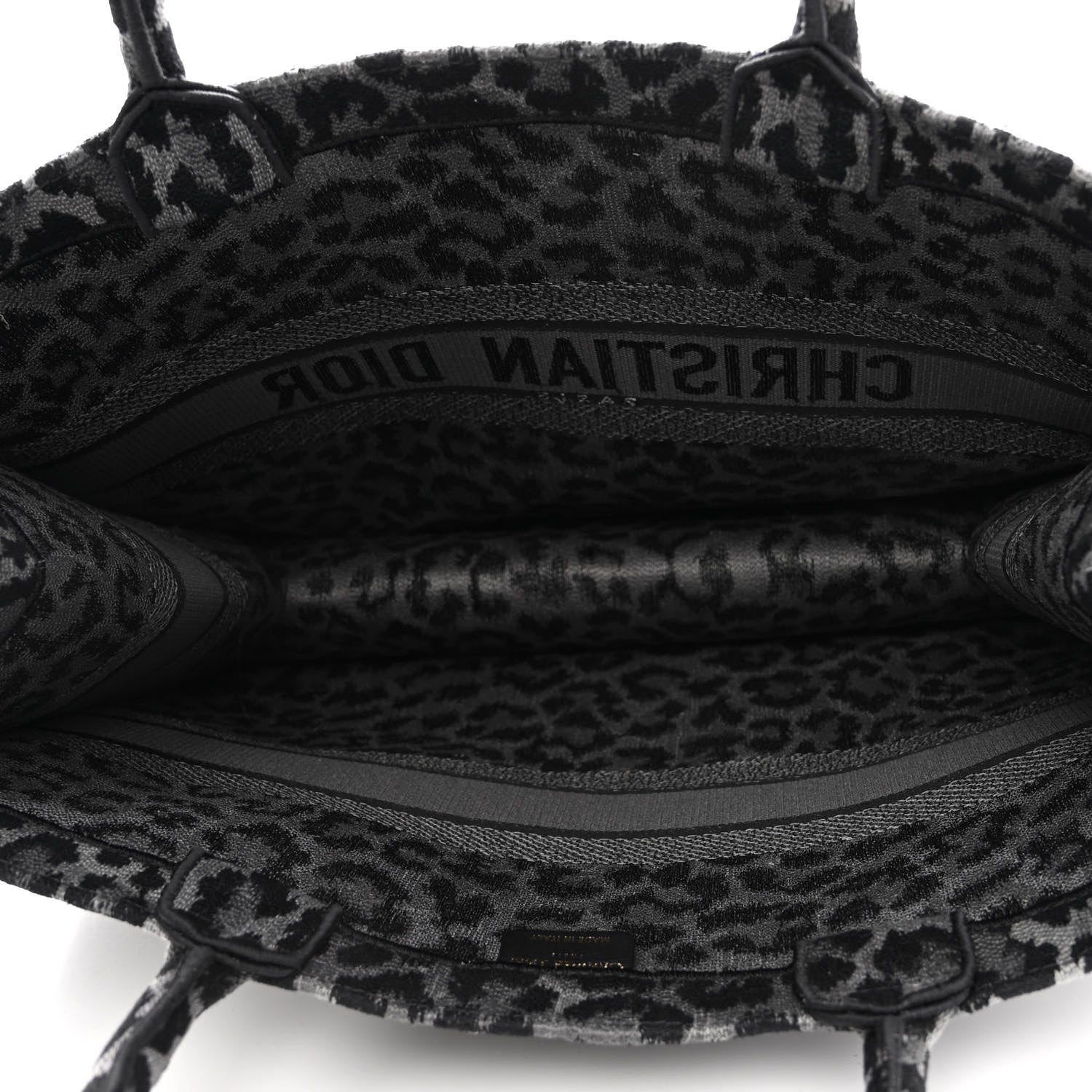 Christian Dior Canvas Mizza Embroidered Large Leopard Book Tote Grey 5 of 9