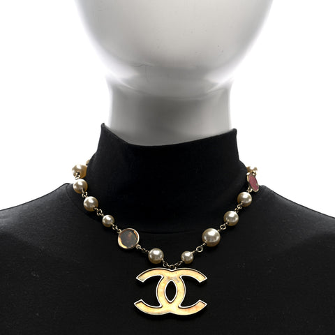 Metal Pearl Resin CC Pendant Necklace Gold Multicolor