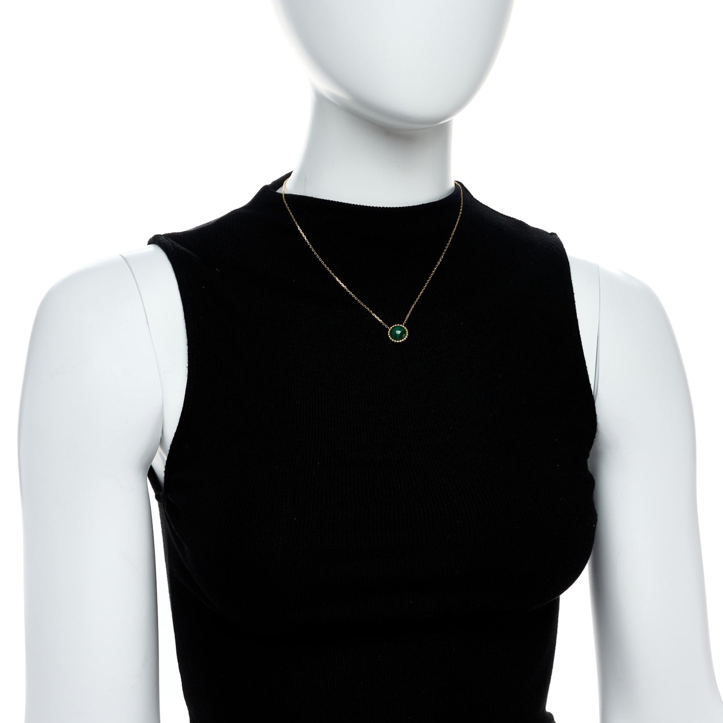 18K Yellow Gold Malachite Perlee Couleurs Pendant Necklace