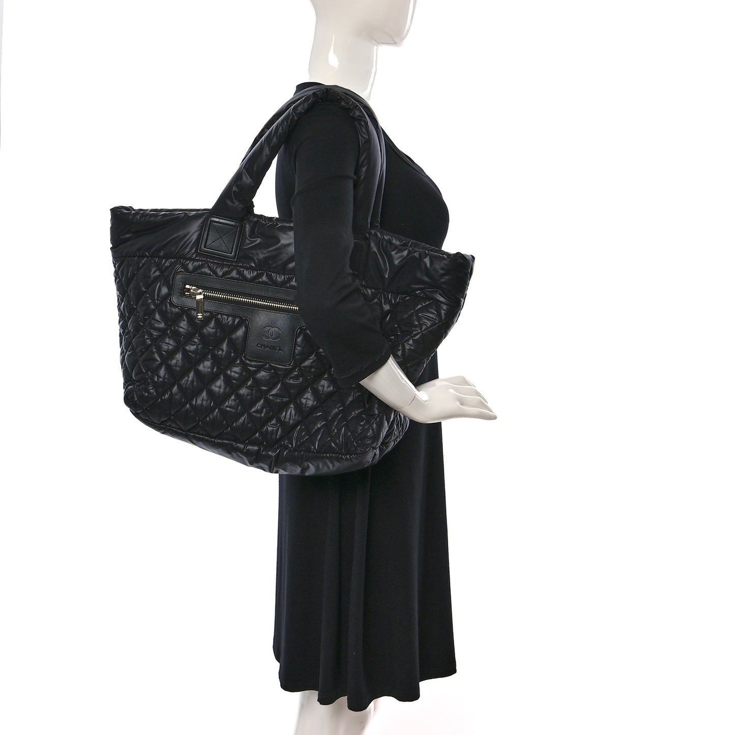 Nylon Quilted Large Coco Cocoon Tote Black