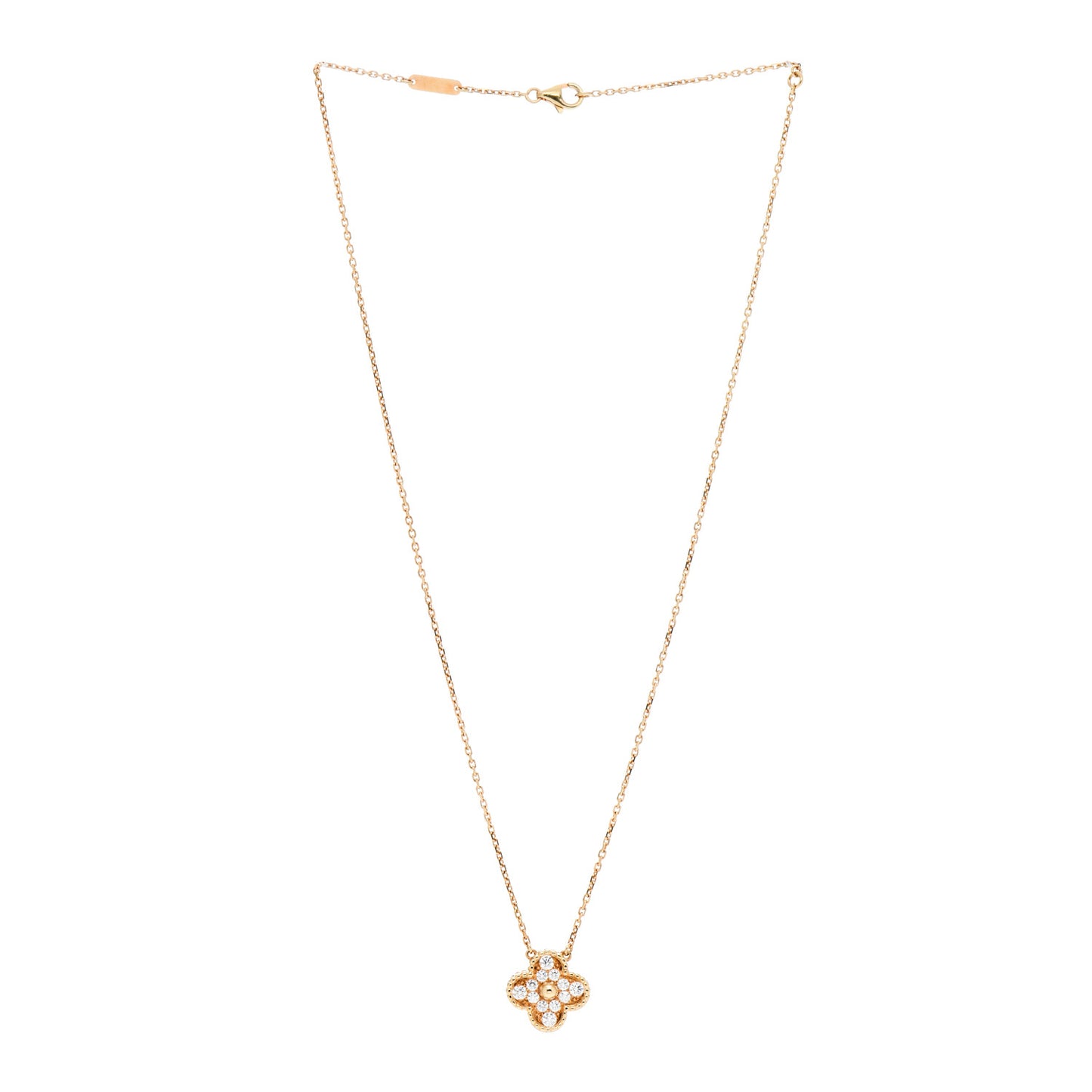 18K Yellow Gold Diamond Vintage Alhambra Pendant Necklace