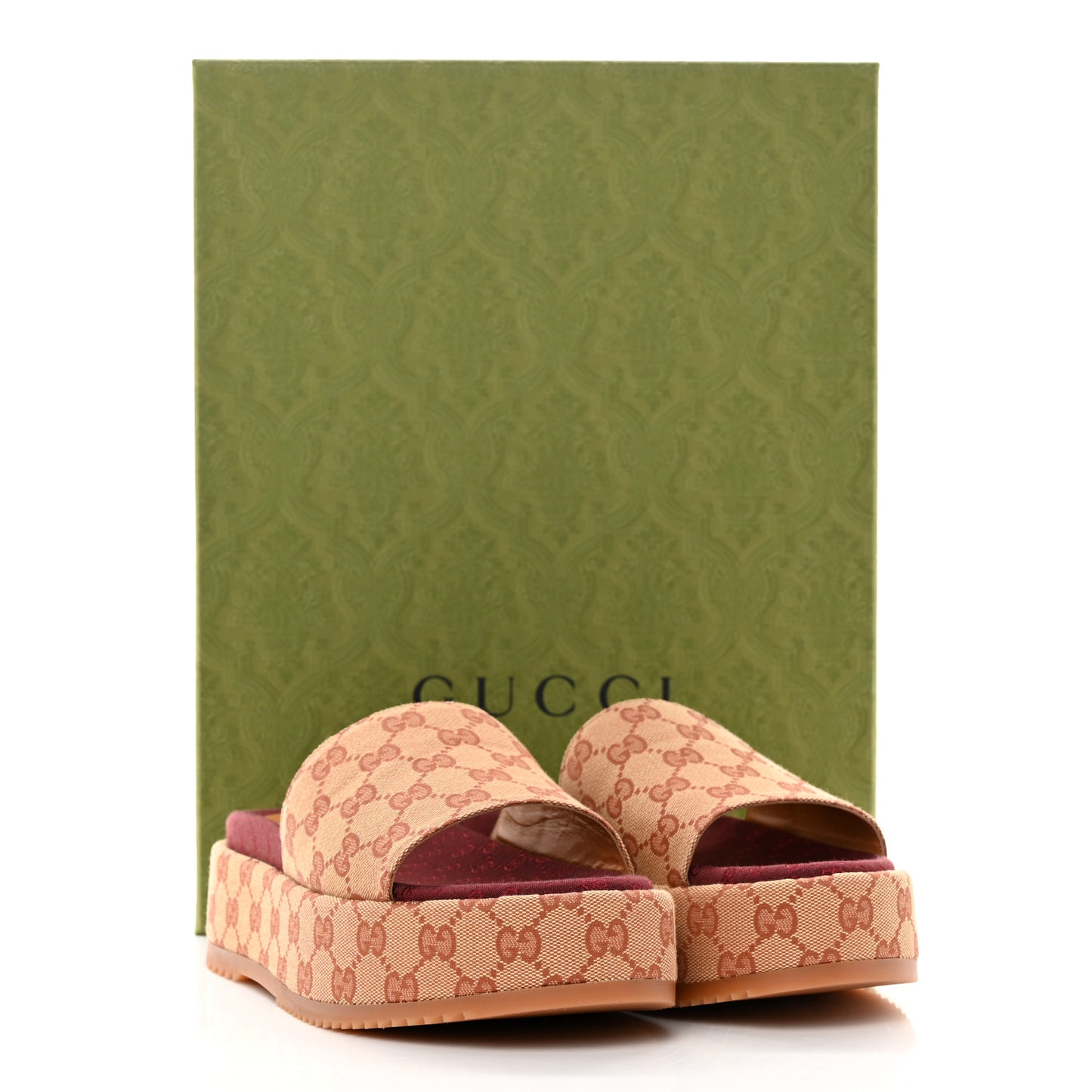 Canvas GG Monogram Angelina Platform Slide Sandals 39.5 Beige Ruggine