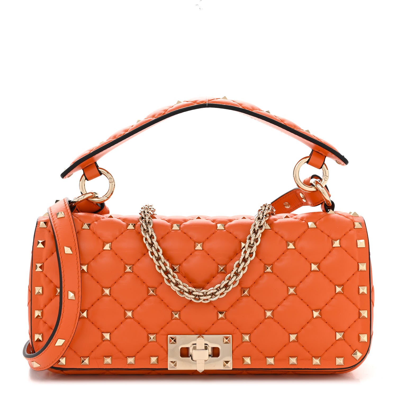 Valentino Garavani Calfskin Rockstud Spike Convertible Shoulder Bag Orange 1 of 9