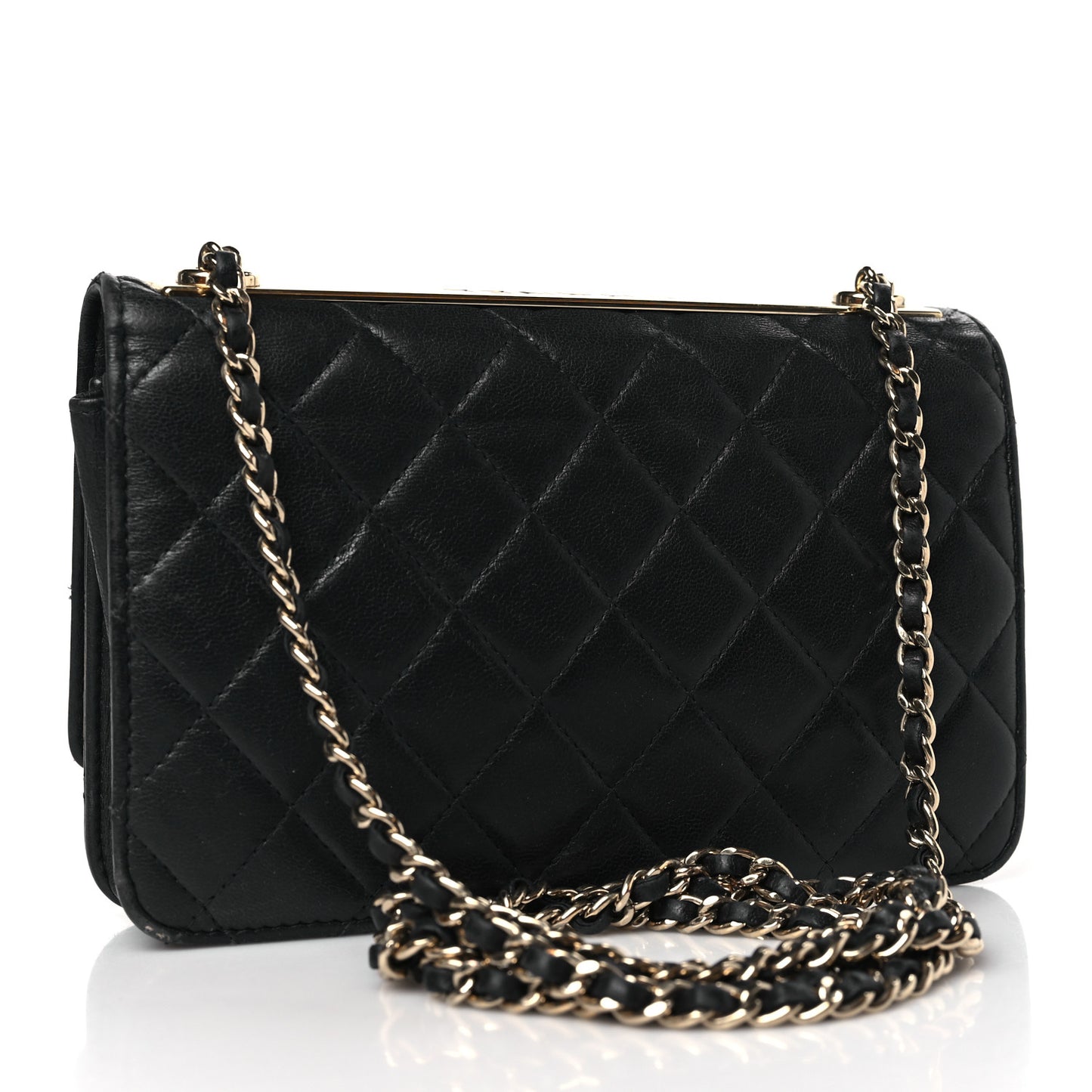 Lambskin Quilted Trendy CC Wallet On Chain WOC Navy