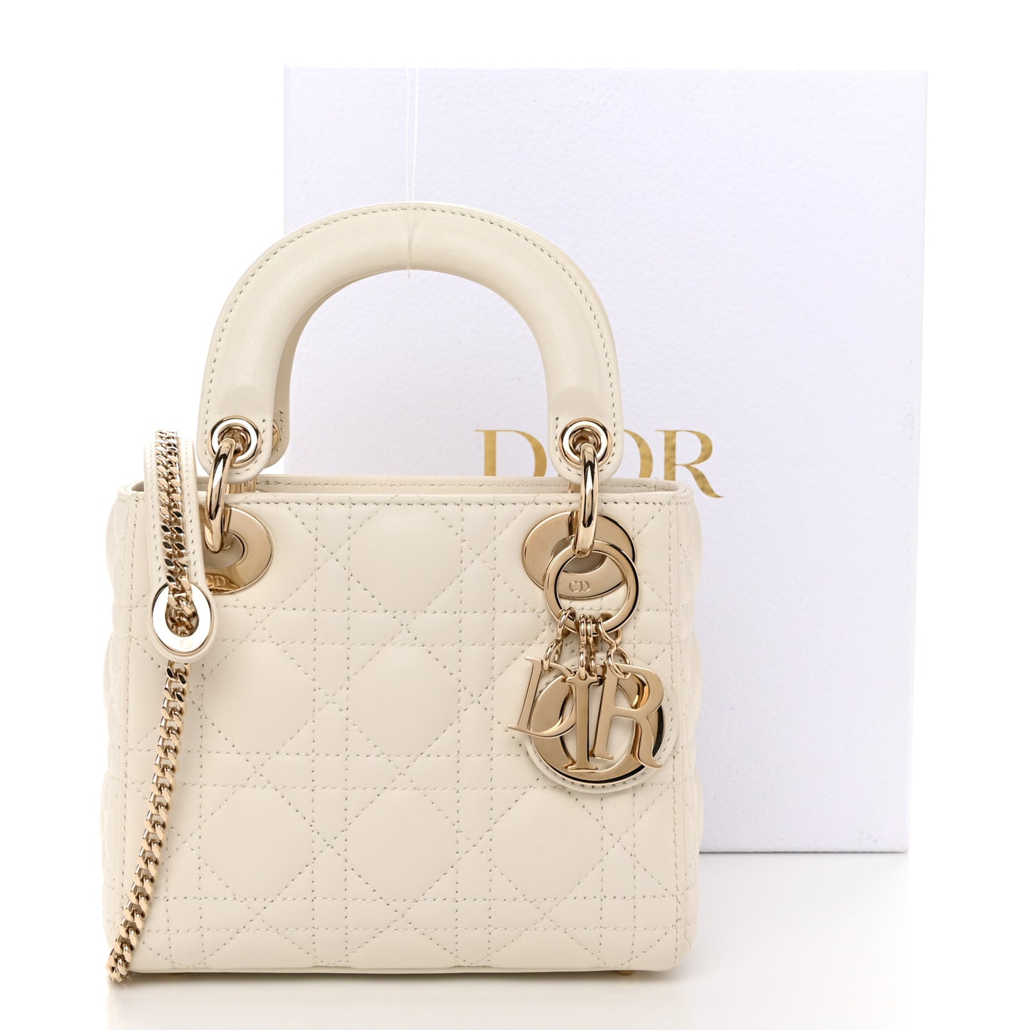 Lambskin Cannage Mini Lady Dior Off White