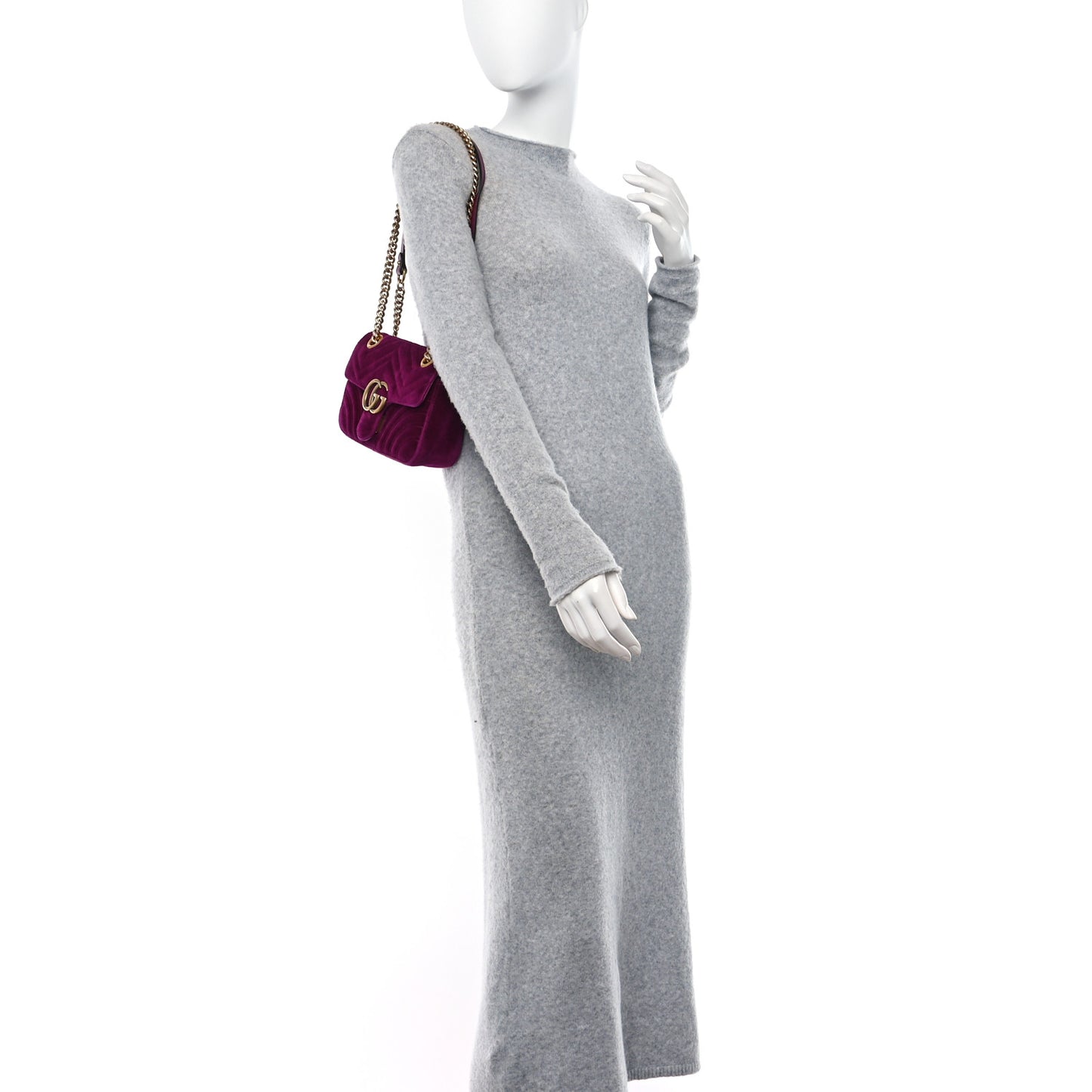 Velvet Matelasse Mini GG Marmont Shoulder Bag Fuchsia Violet Cyclamen