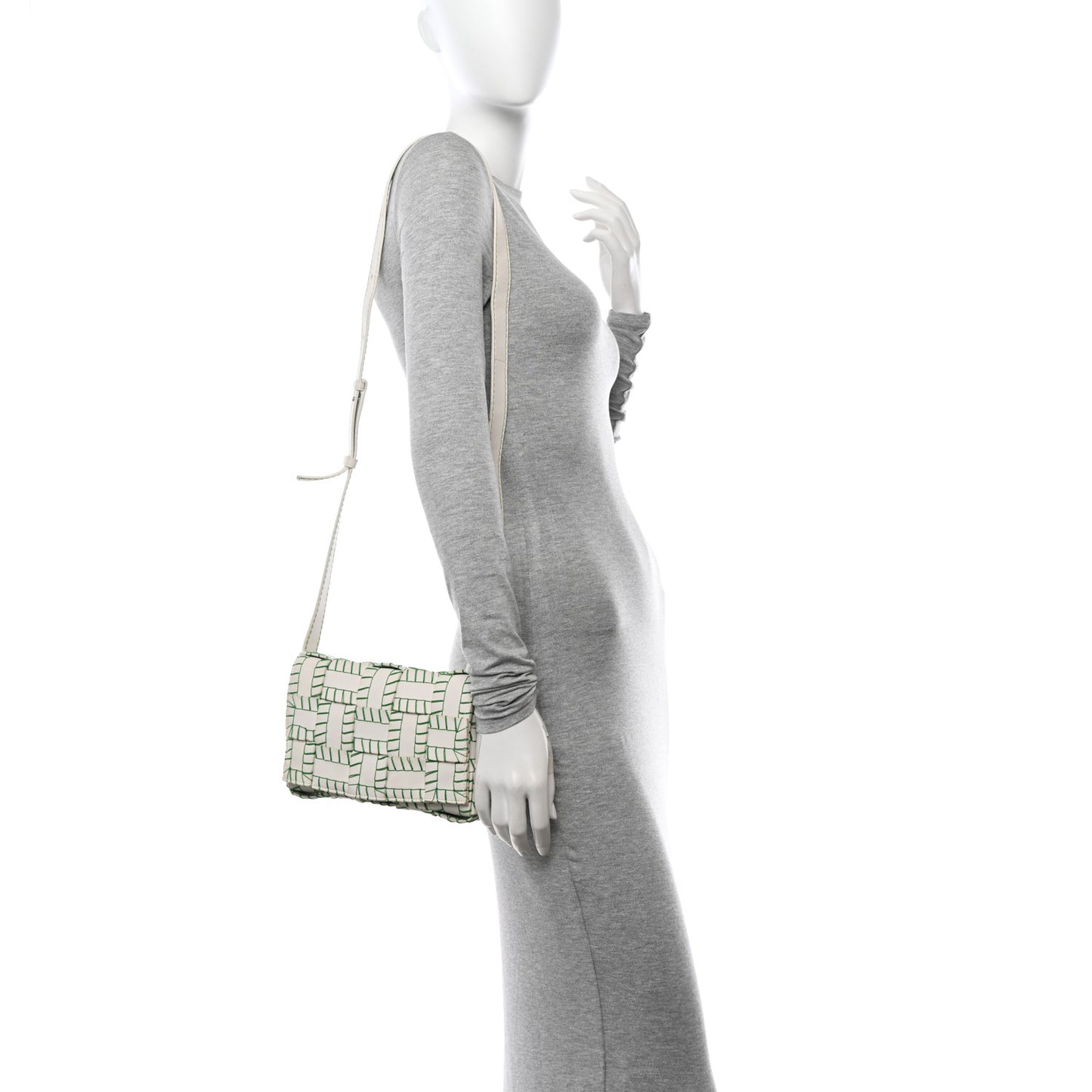 Lambskin Maxi Intreccio Overlock Stitched Cassette Crossbody Bag White Parakeet