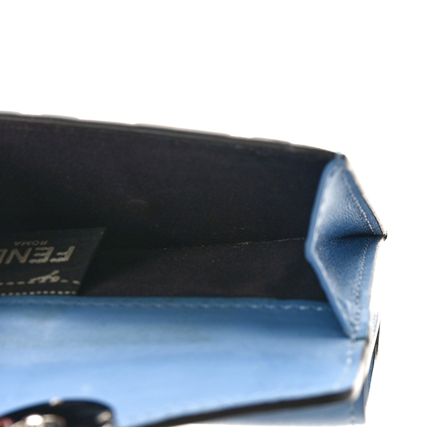 Vitello Liberty F is Fendi Bi-Color FF 1974 Embossed Micro Tri-Fold Envelope Wallet Maya Black Nebula