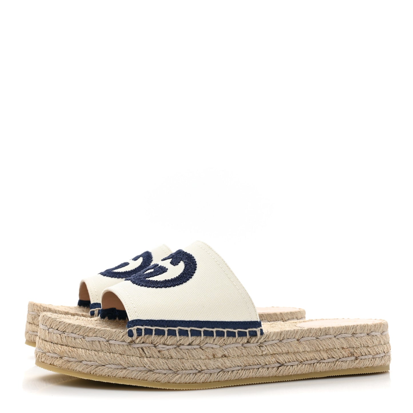 Canvas Interlocking G Espadrille Slide Sandals 37 Mystic White Royale Blue