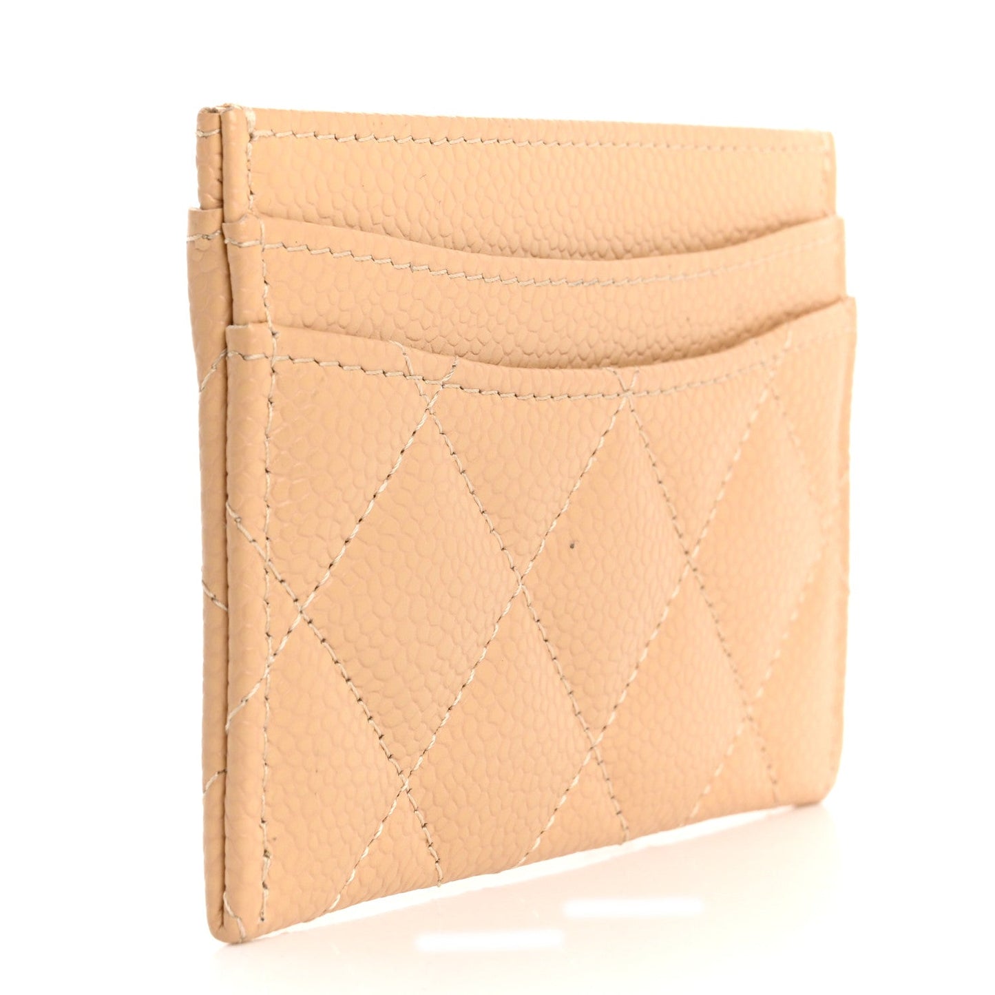 Caviar Quilted Card Holder Beige