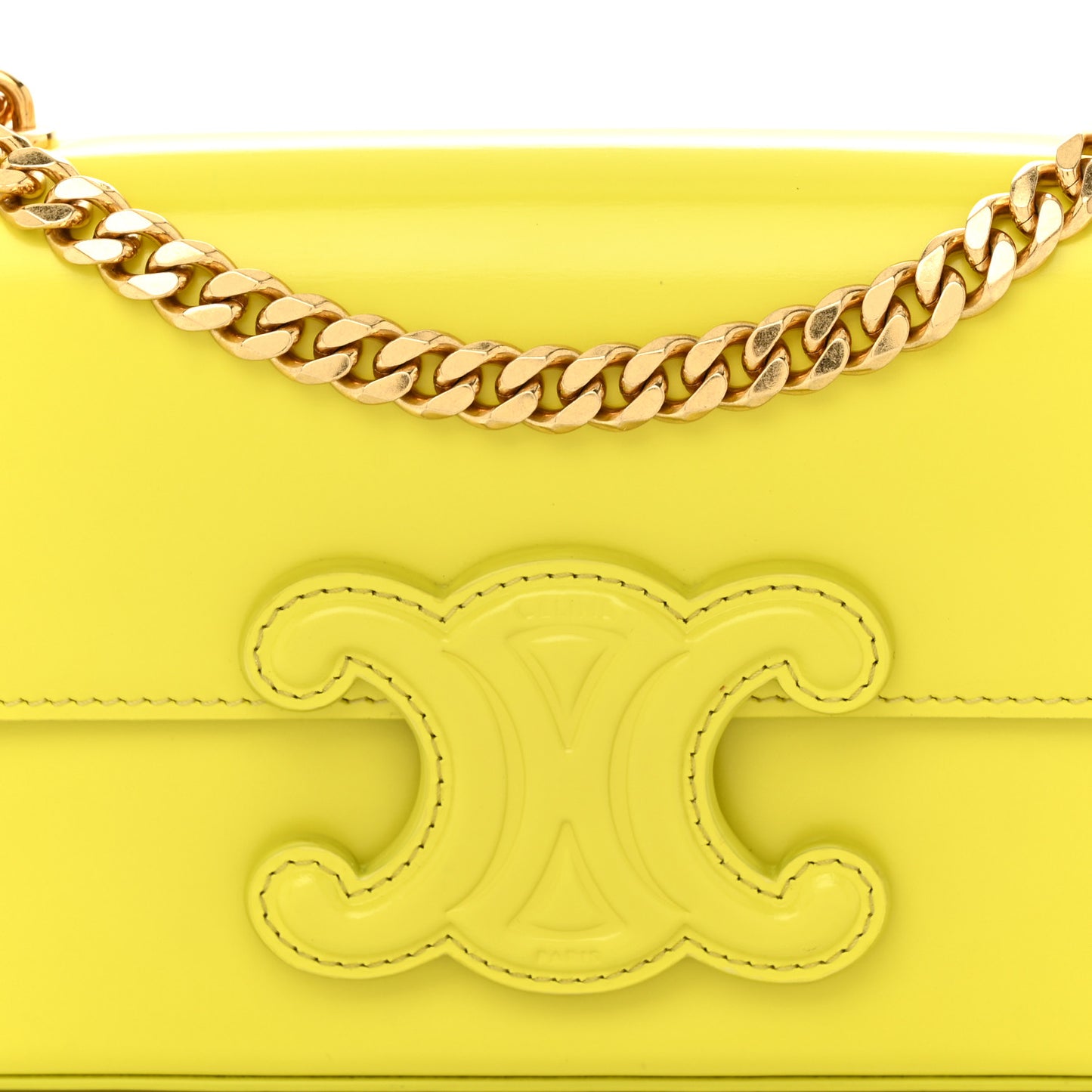 Shiny Calfskin Cuir Triomphe Chain Shoulder Bag Anis
