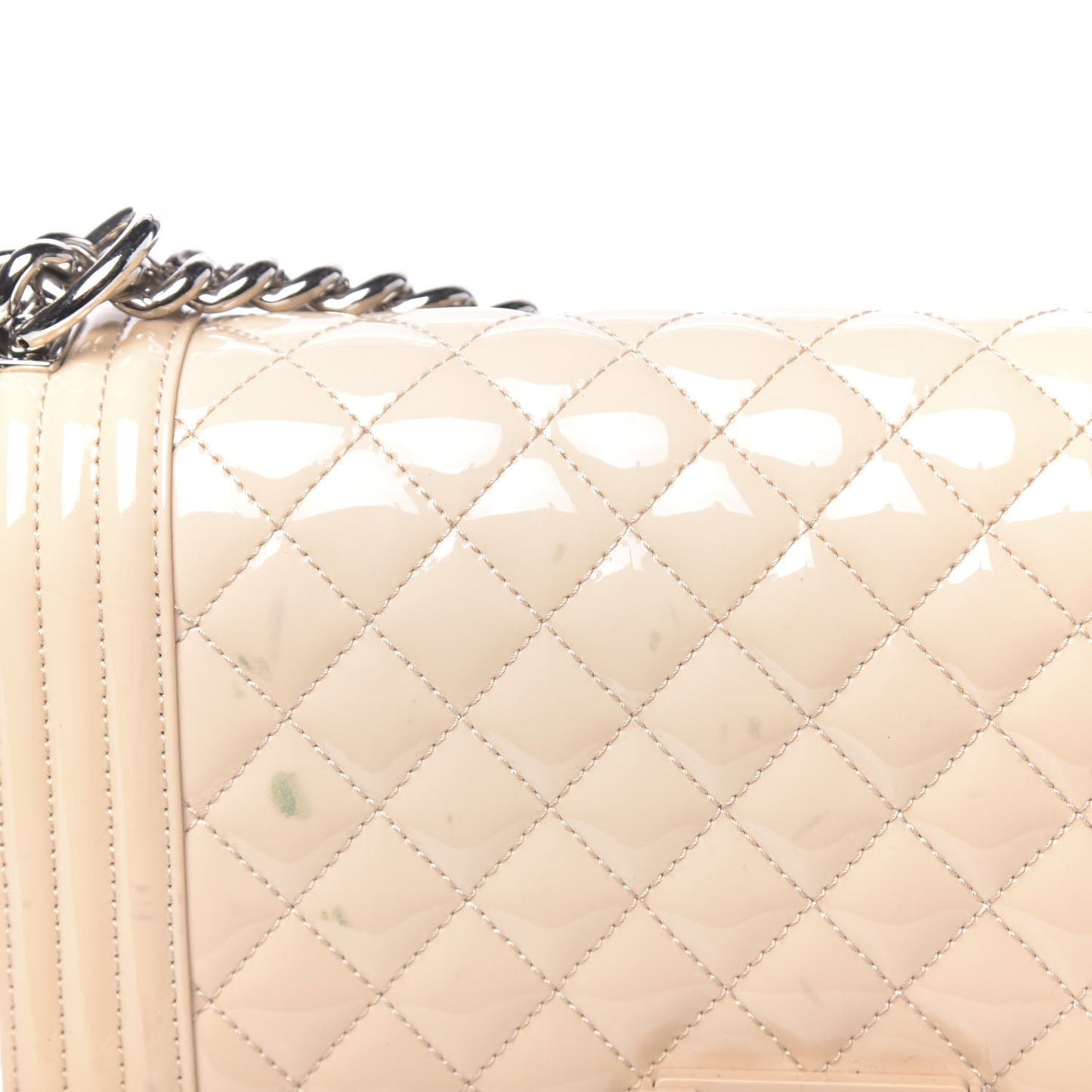 Patent Calfskin Quilted Medium Plexiglass Boy Flap Beige