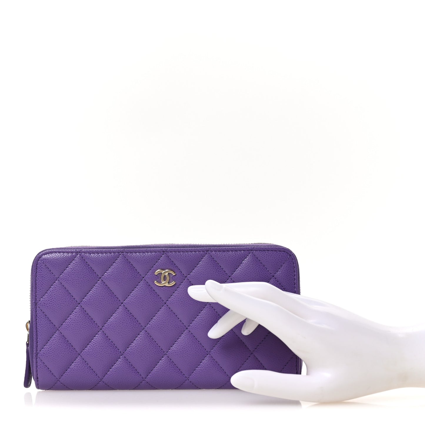 Caviar Quilted Large Gusset Zip Around Wallet Purple