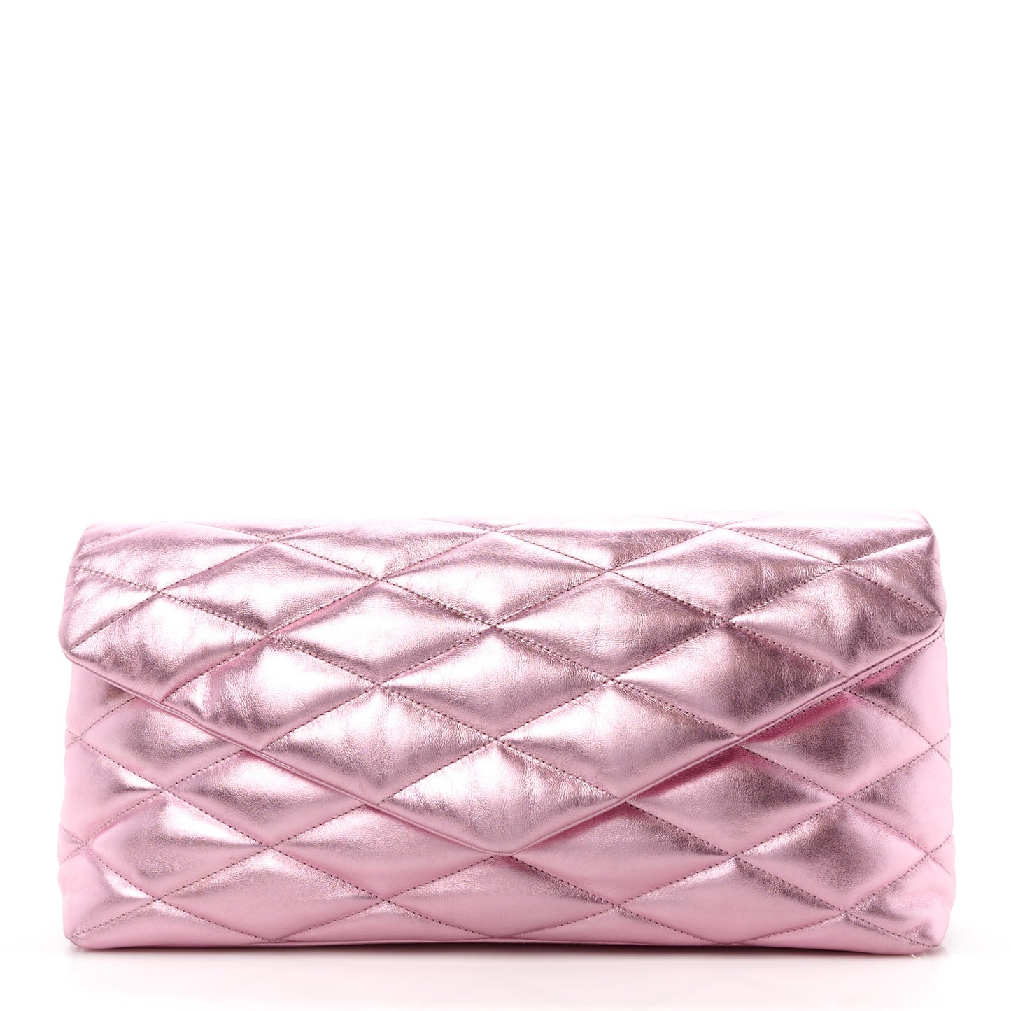 Metallic Lambskin Quilted Sade Puffer Envelope Clutch New Azalea