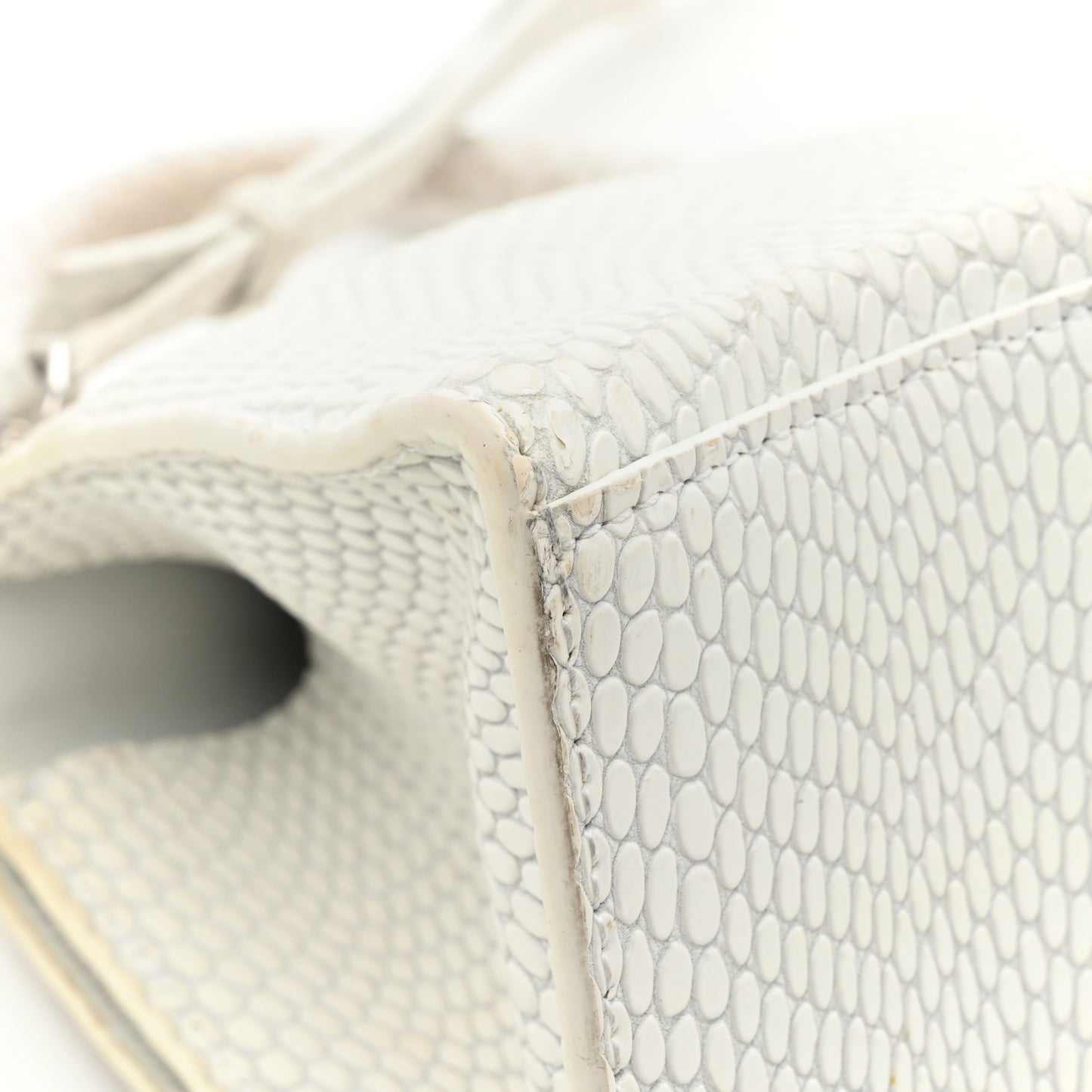 Matte Calfskin Snake Embossed Tonal B Small Hourglass Top Handle Bag Optic White