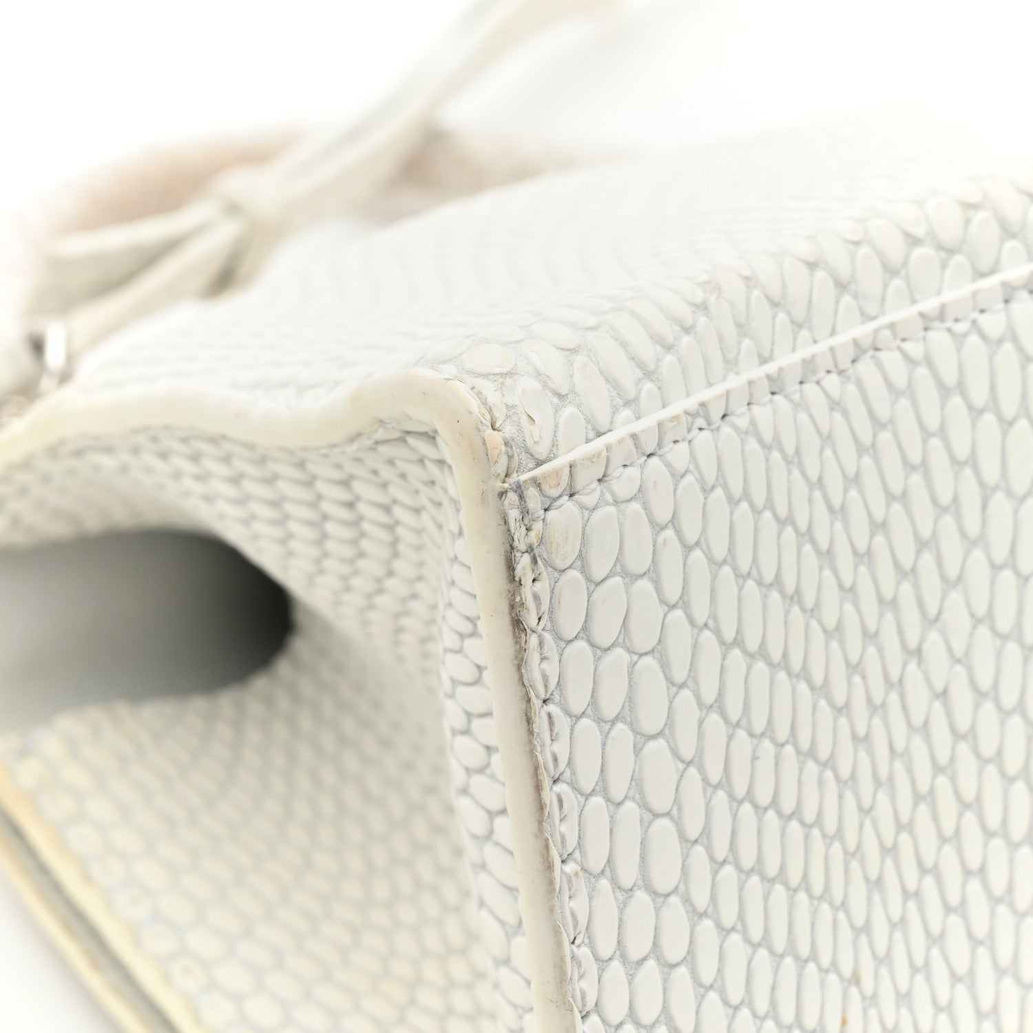 Balenciaga Matte Calfskin Snake Embossed Tonal B Small Hourglass Top Handle Bag Optic White 16 of 19