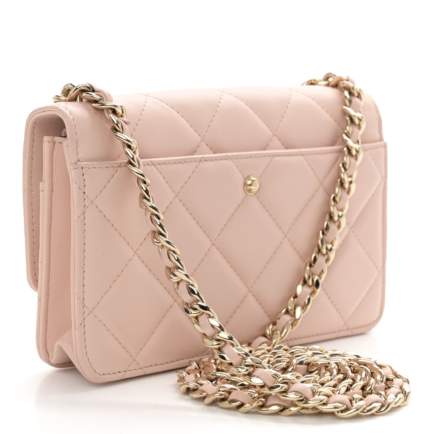 Chanel Lambskin Plexi Quilted Wallet On Chain WOC Light Beige 3 of 15