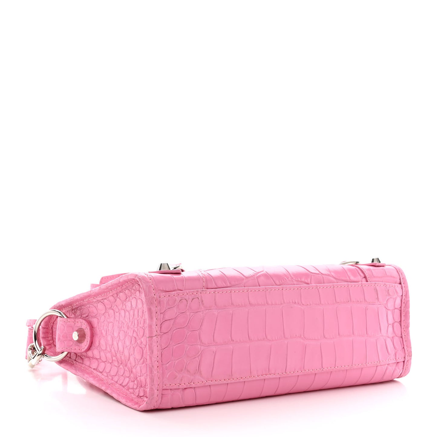 Shiny Supple Calfskin Crocodile Embossed Classic Silver Hardware Mini City Baby Pink