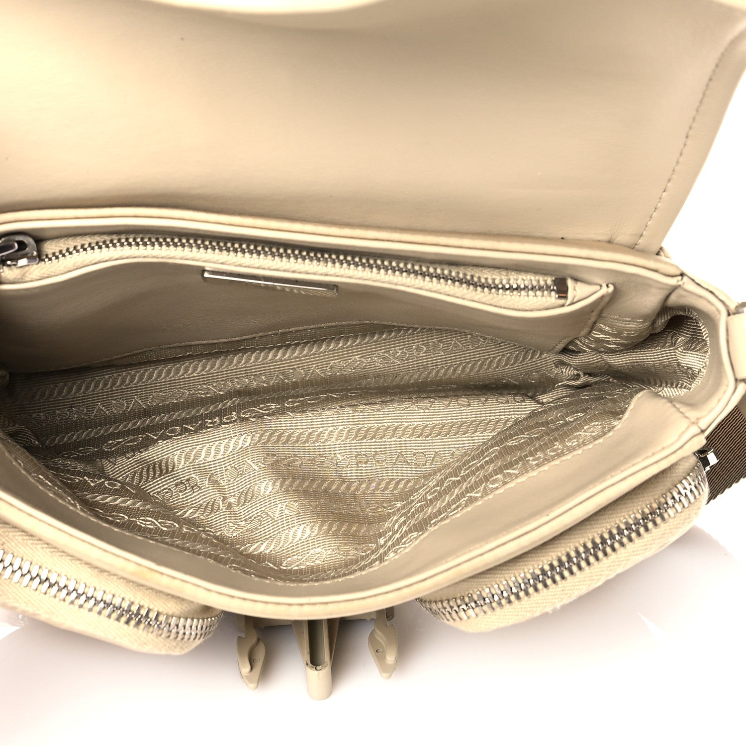 Prada Re-Nylon Spazzolato Double Pocket Buckle Shoulder Bag Deserto 9 of 15