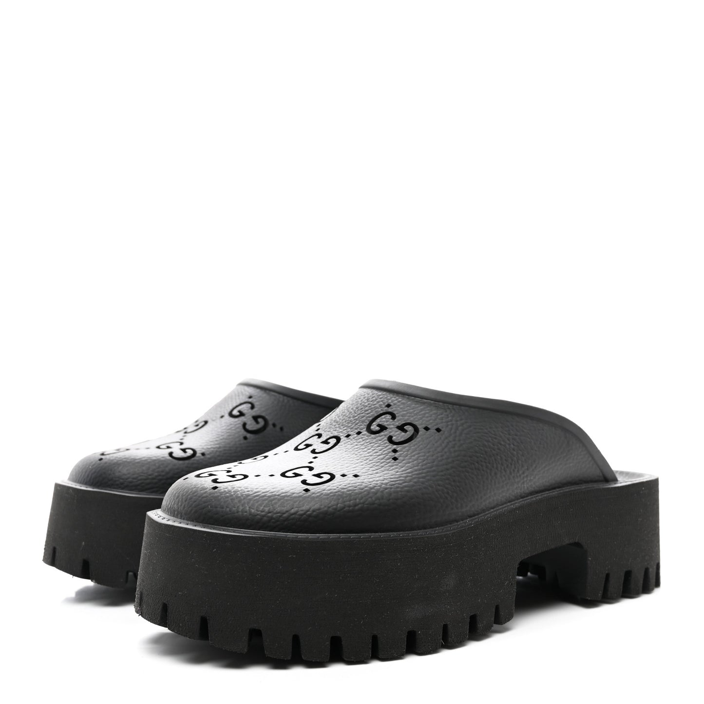Rubber GG Monogram Perforated Elea Platform 55mm Lug Sole Sandals 38 Black
