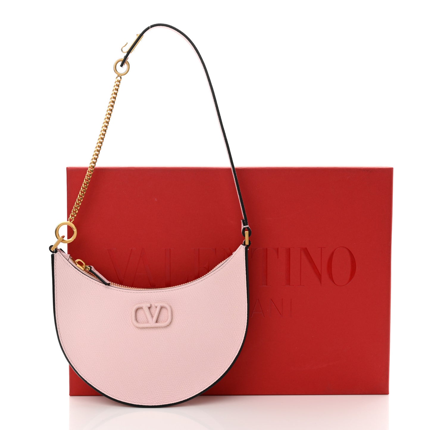 Grainy Calfskin Mini Vlogo Hobo Bag Rose Quartz