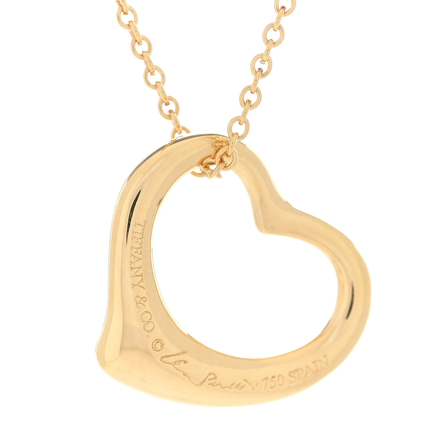 18K Yellow Gold 16mm Elsa Peretti Open Heart Pendant Necklace