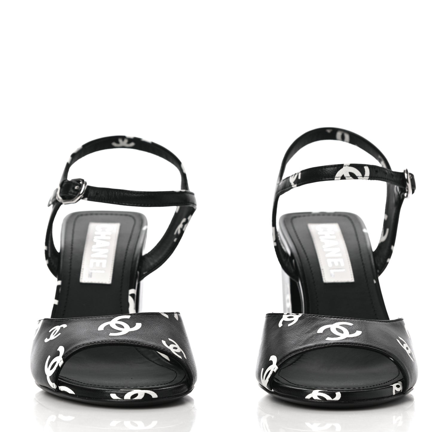 Printed Lambskin CC Sandals 38 Black