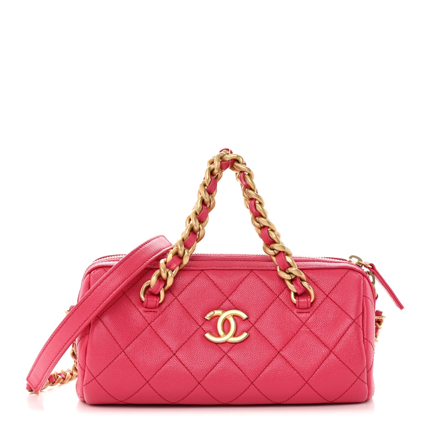 Caviar Quilted Small Fashion Therapy Bowling Bag Dark Pink