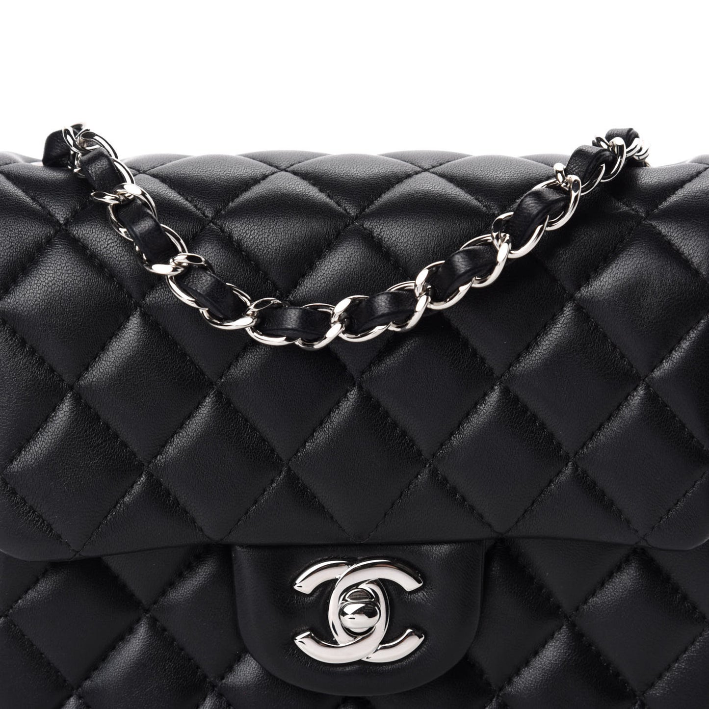 Lambskin Quilted Mini Square Flap Black